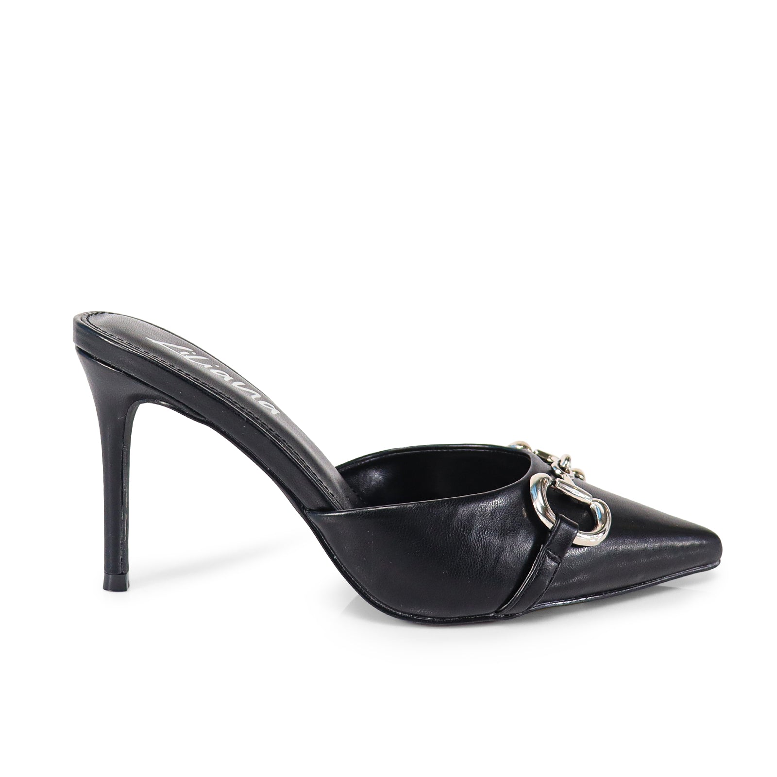 SILLA-9 POINTED TOE MID HEEL PUMP WITH BUCKLE-BLACK
