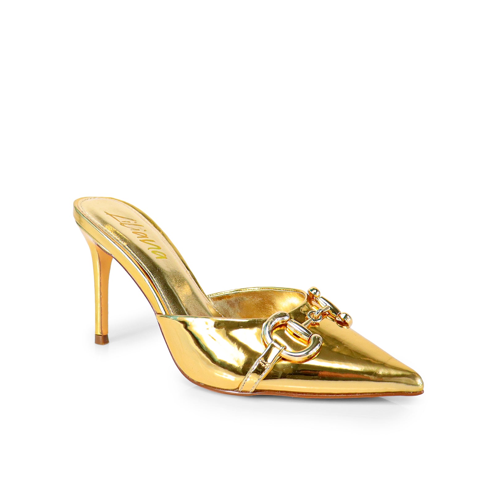 SILLA-9 POINTED TOE MID HEEL PUMP WITH BUCKLE-GOLD