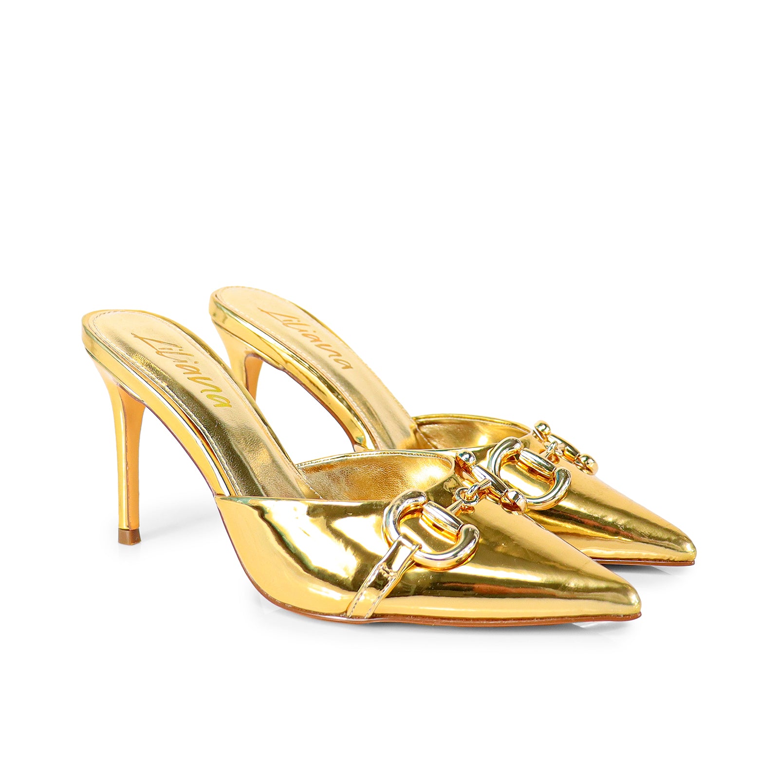 SILLA-9 POINTED TOE MID HEEL PUMP WITH BUCKLE-GOLD