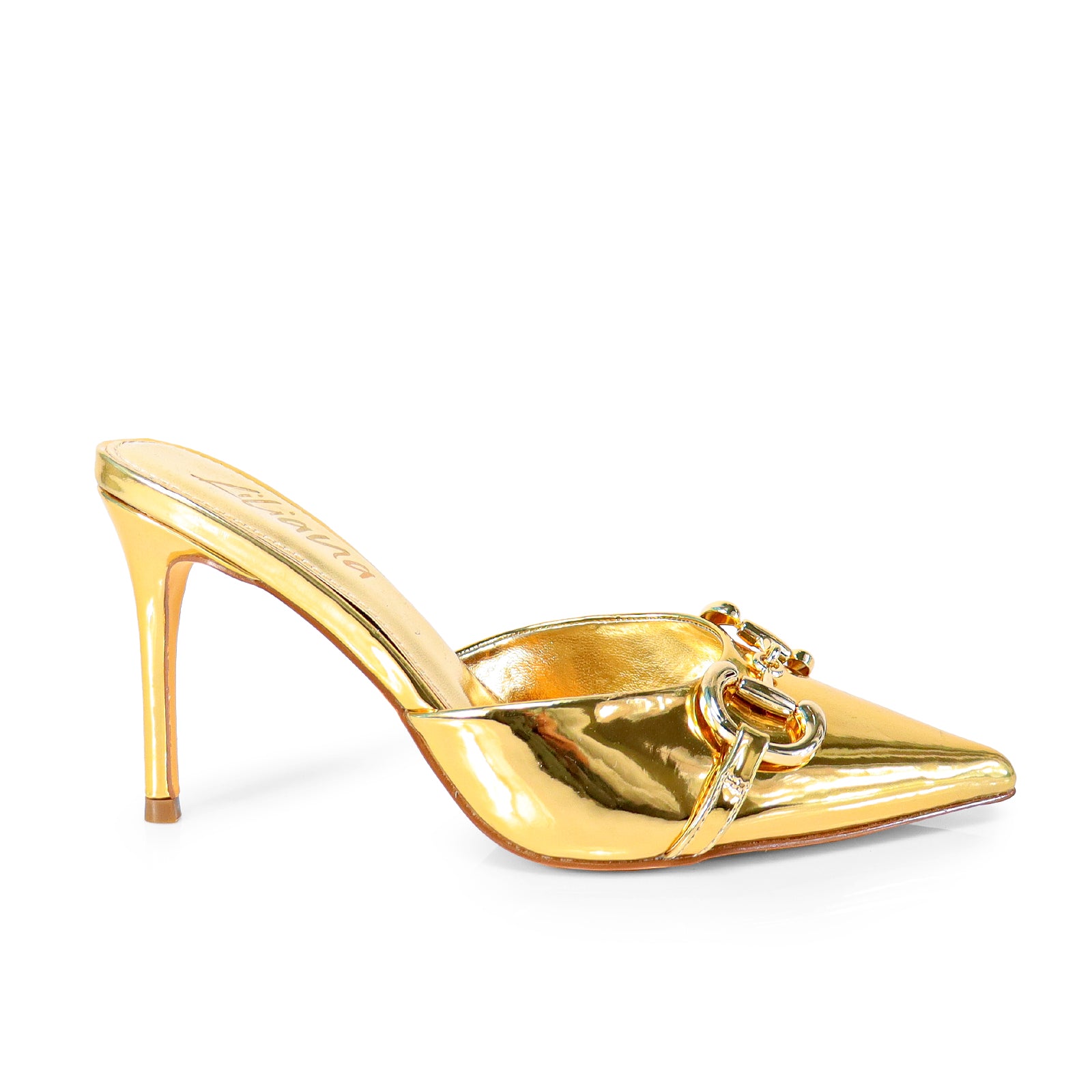SILLA-9 POINTED TOE MID HEEL PUMP WITH BUCKLE-GOLD