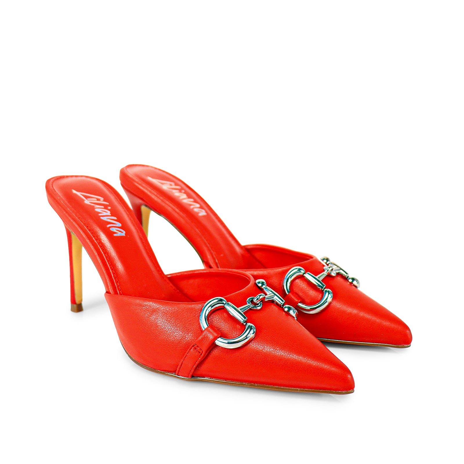 SILLA-9 POINTED TOE MID HEEL PUMP WITH BUCKLE-RED