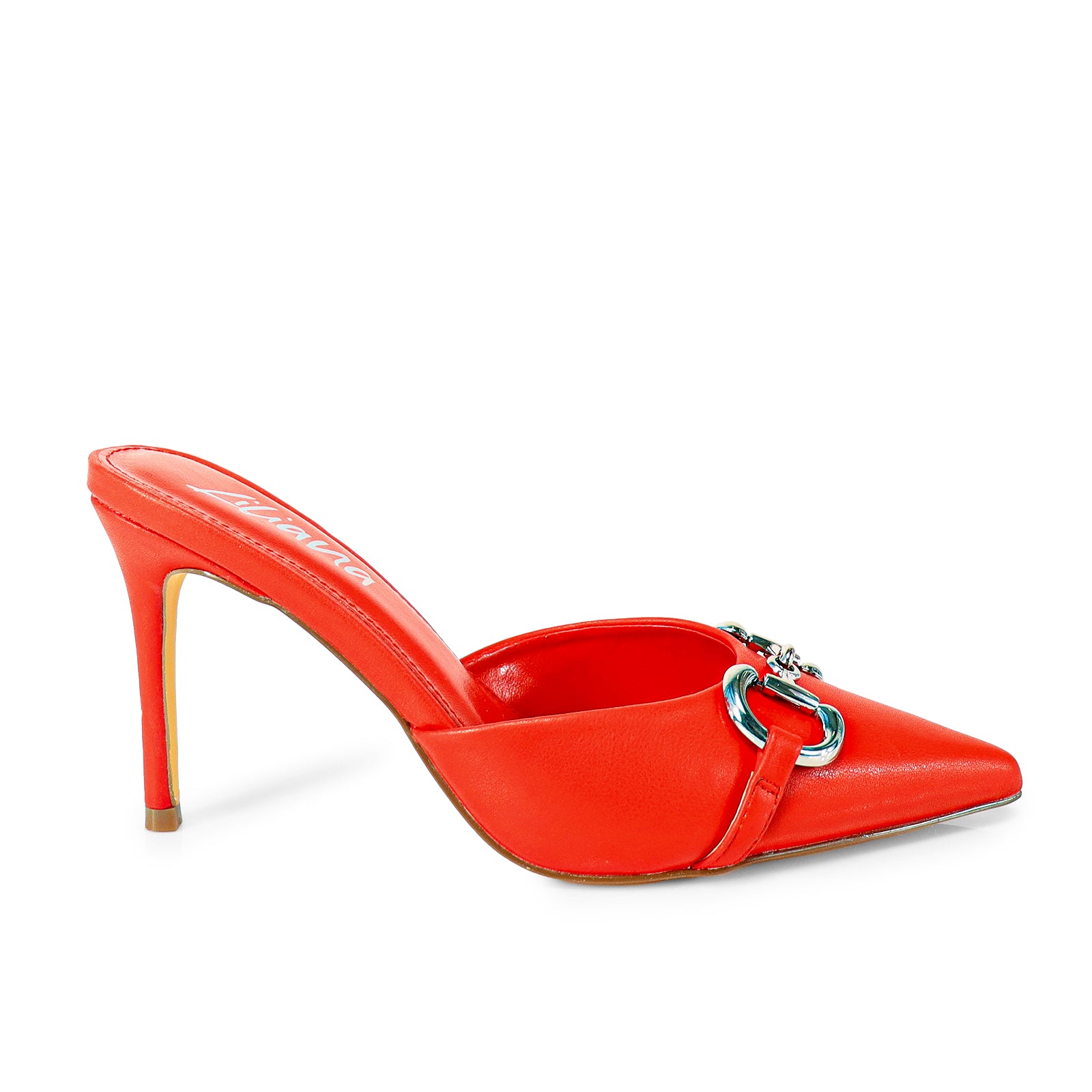 SILLA-9 POINTED TOE MID HEEL PUMP WITH BUCKLE-RED