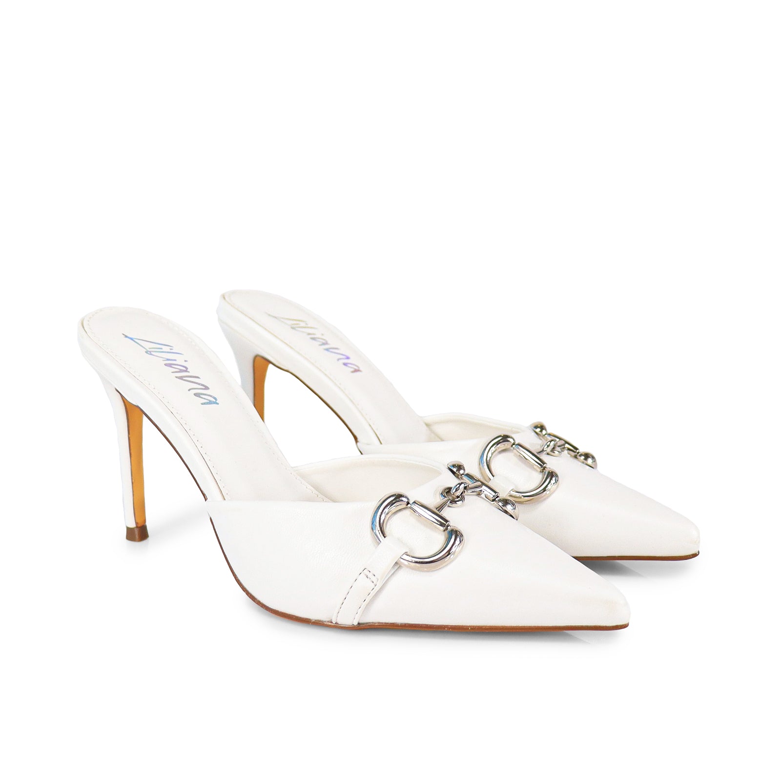 SILLA-9 POINTED TOE MID HEEL PUMP WITH BUCKLE-WHITE