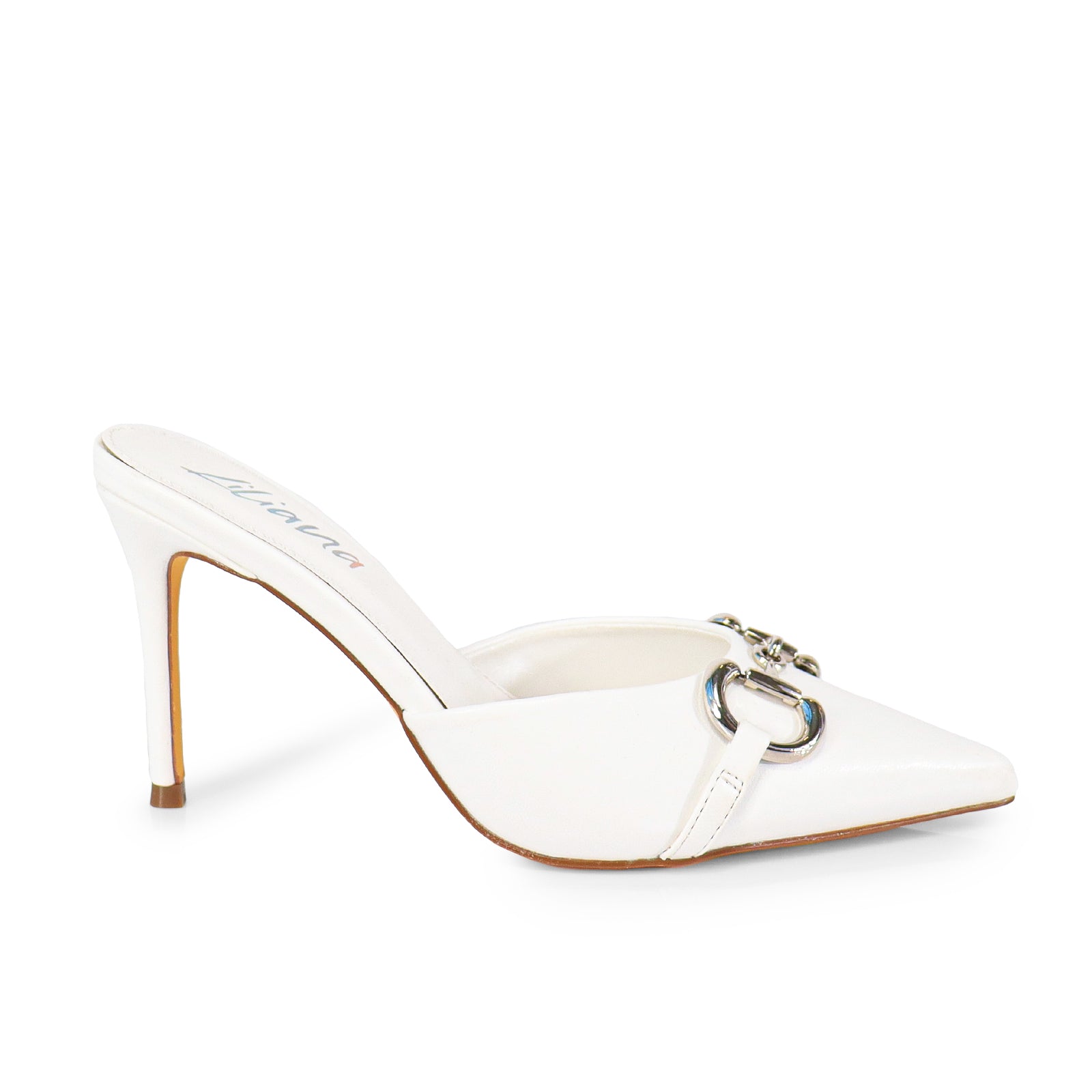 SILLA-9 POINTED TOE MID HEEL PUMP WITH BUCKLE-WHITE