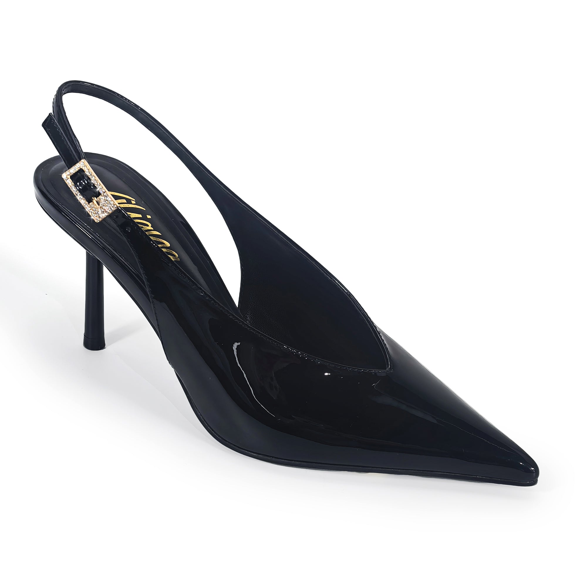 STEFANIA-1 METALLIC POINTED TOE SLINGBACK PUMP BLACK
