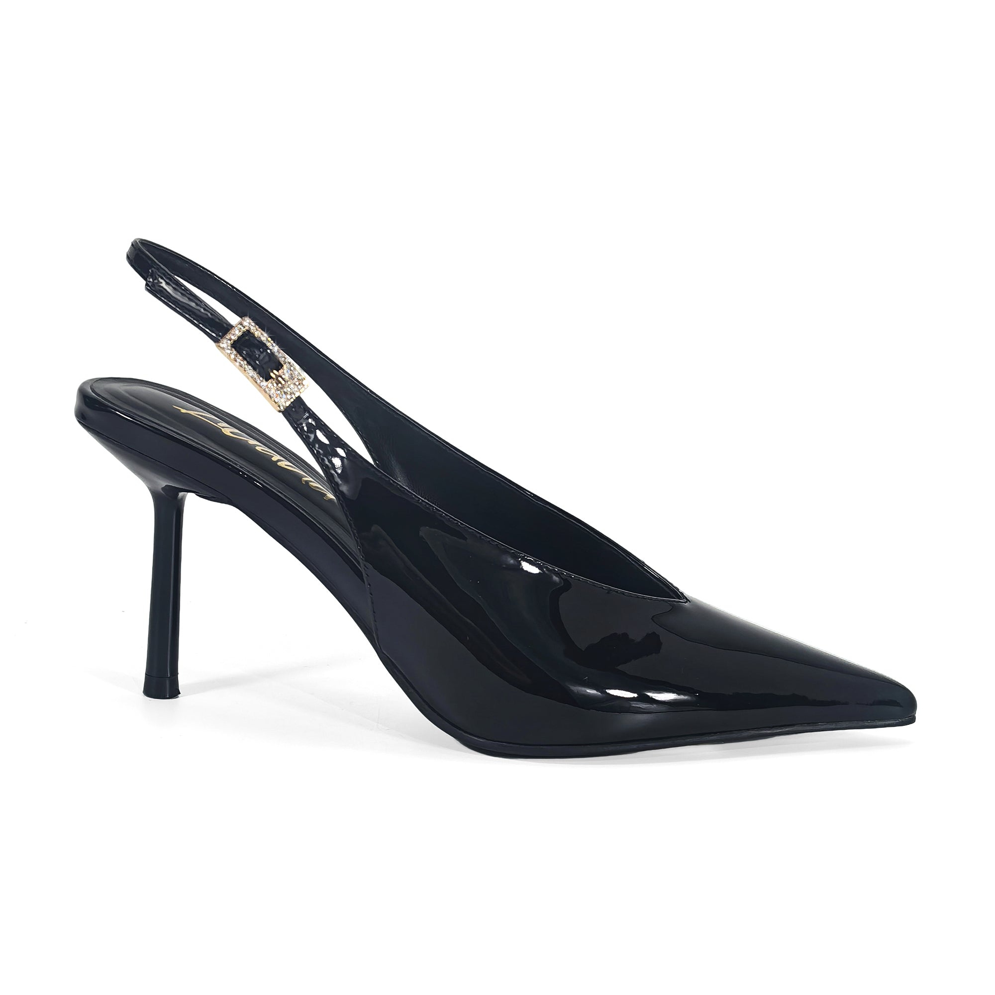 STEFANIA-1 METALLIC POINTED TOE SLINGBACK PUMP BLACK