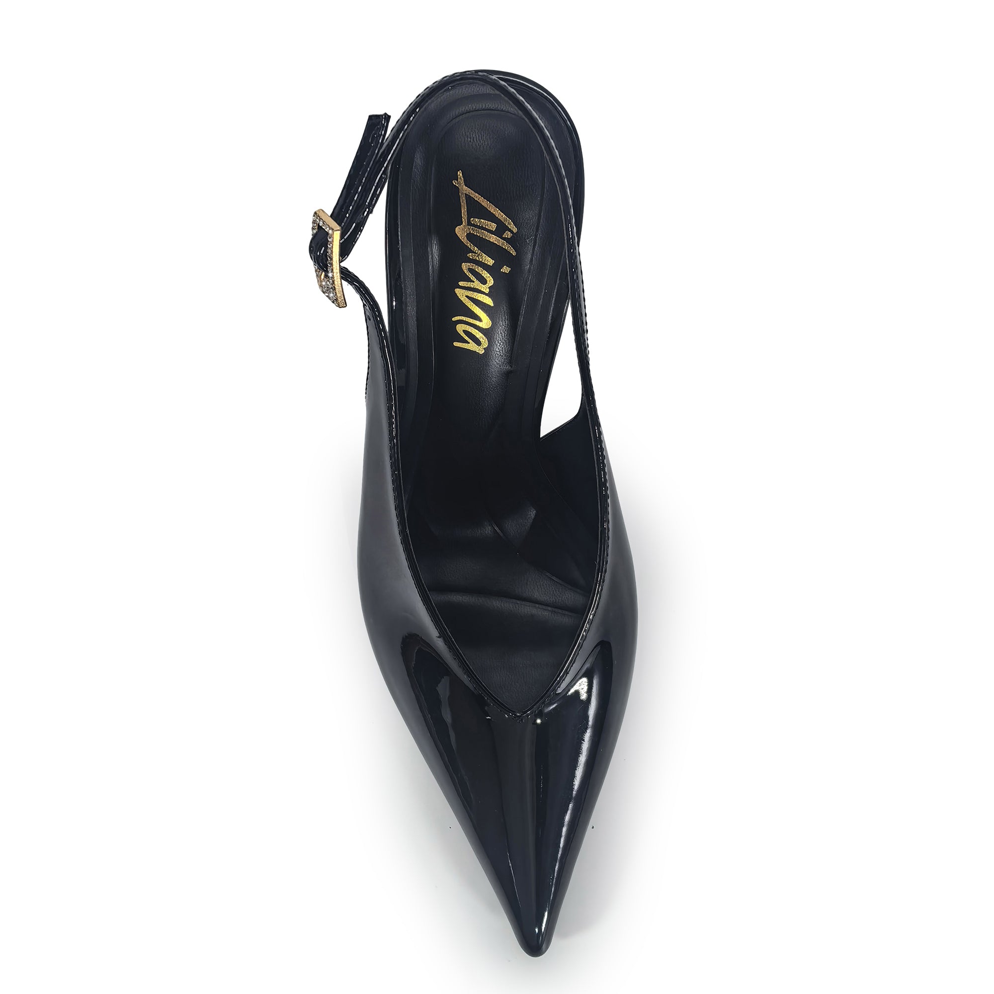 STEFANIA-1 METALLIC POINTED TOE SLINGBACK PUMP BLACK