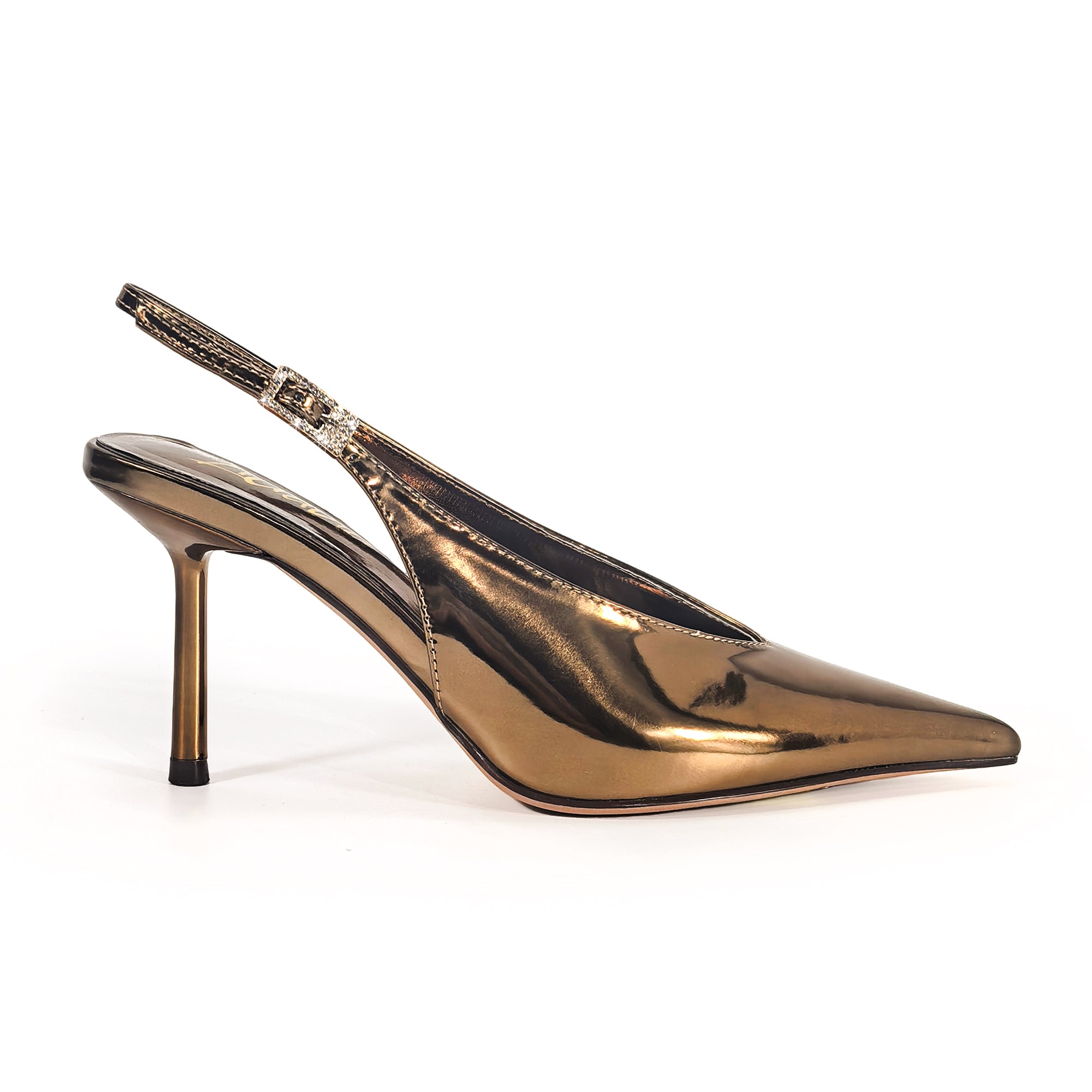 STEFANIA-1 METALLIC POINTED TOE SLINGBACK PUMP BRONZE