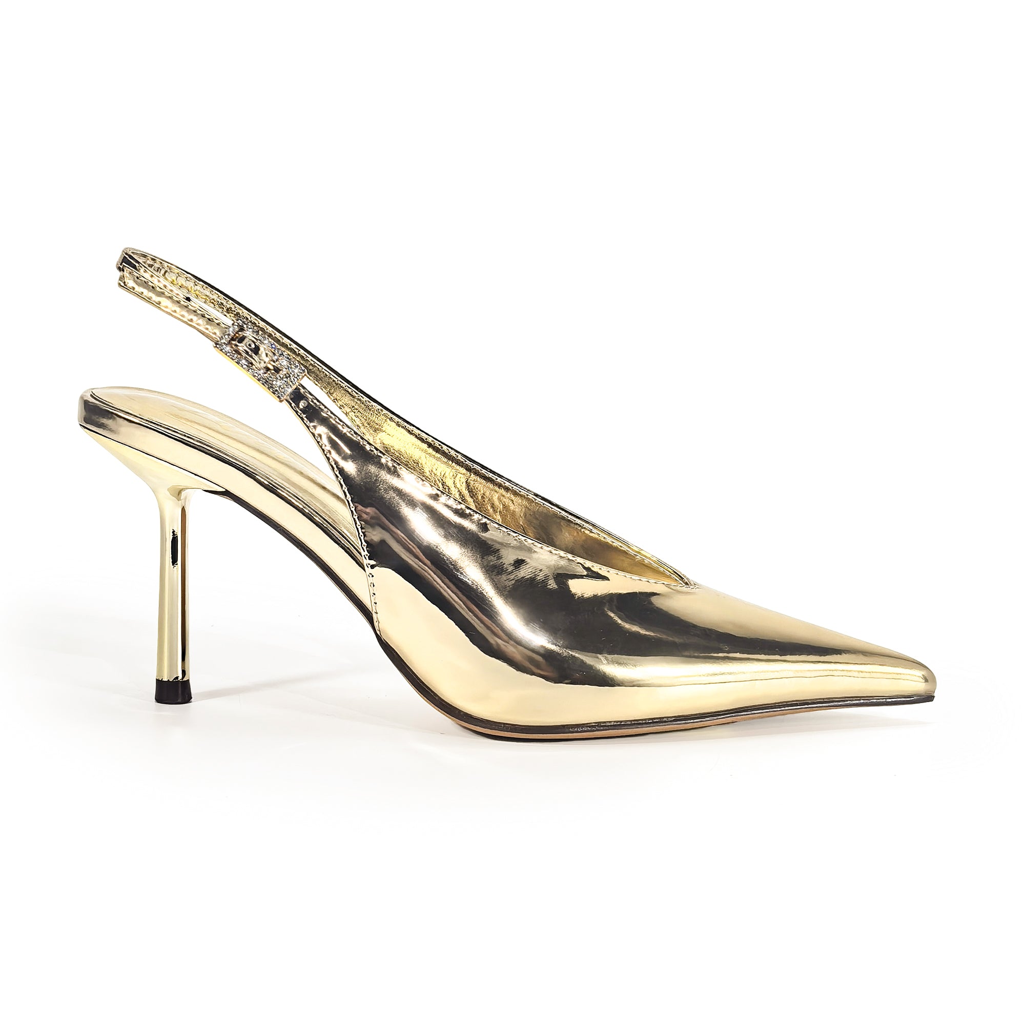 STEFANIA-1 METALLIC POINTED TOE SLINGBACK PUMP GOLD