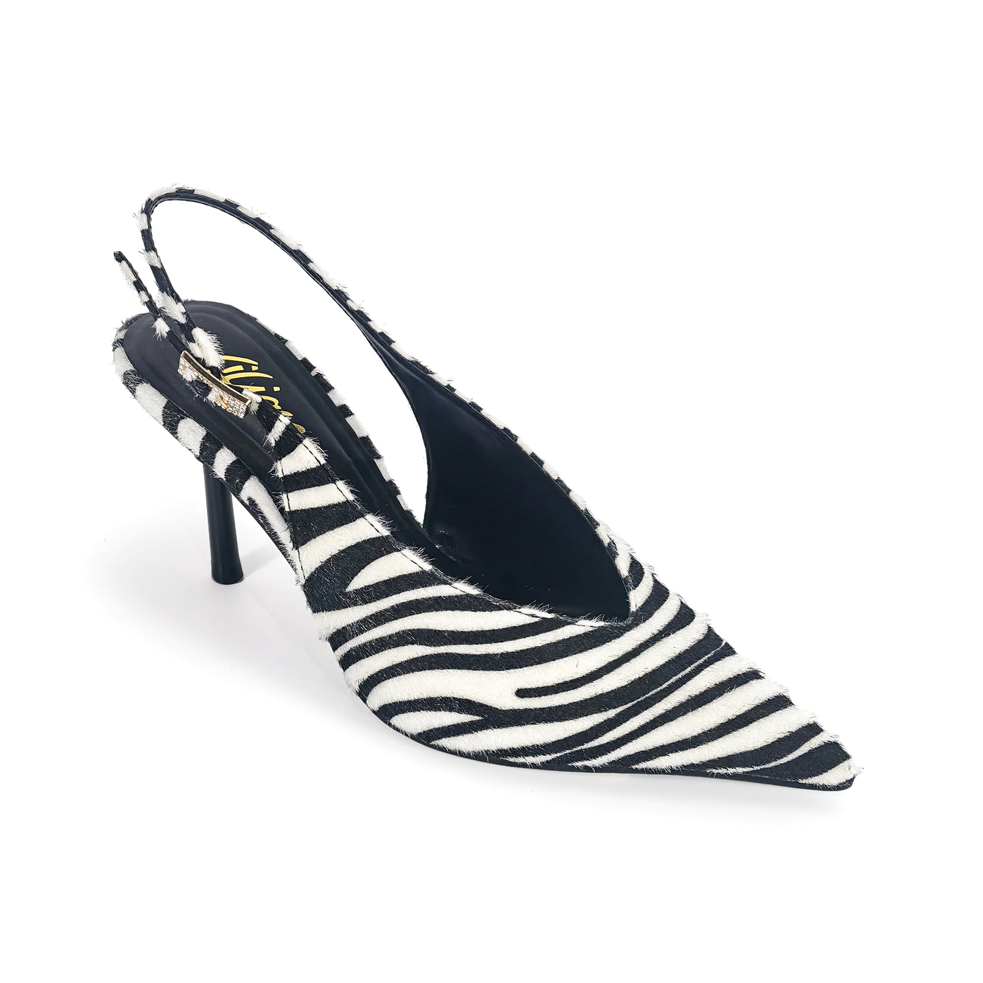 STEFANIA-1 METALLIC POINTED TOE SLINGBACK PUMP ZEBRA