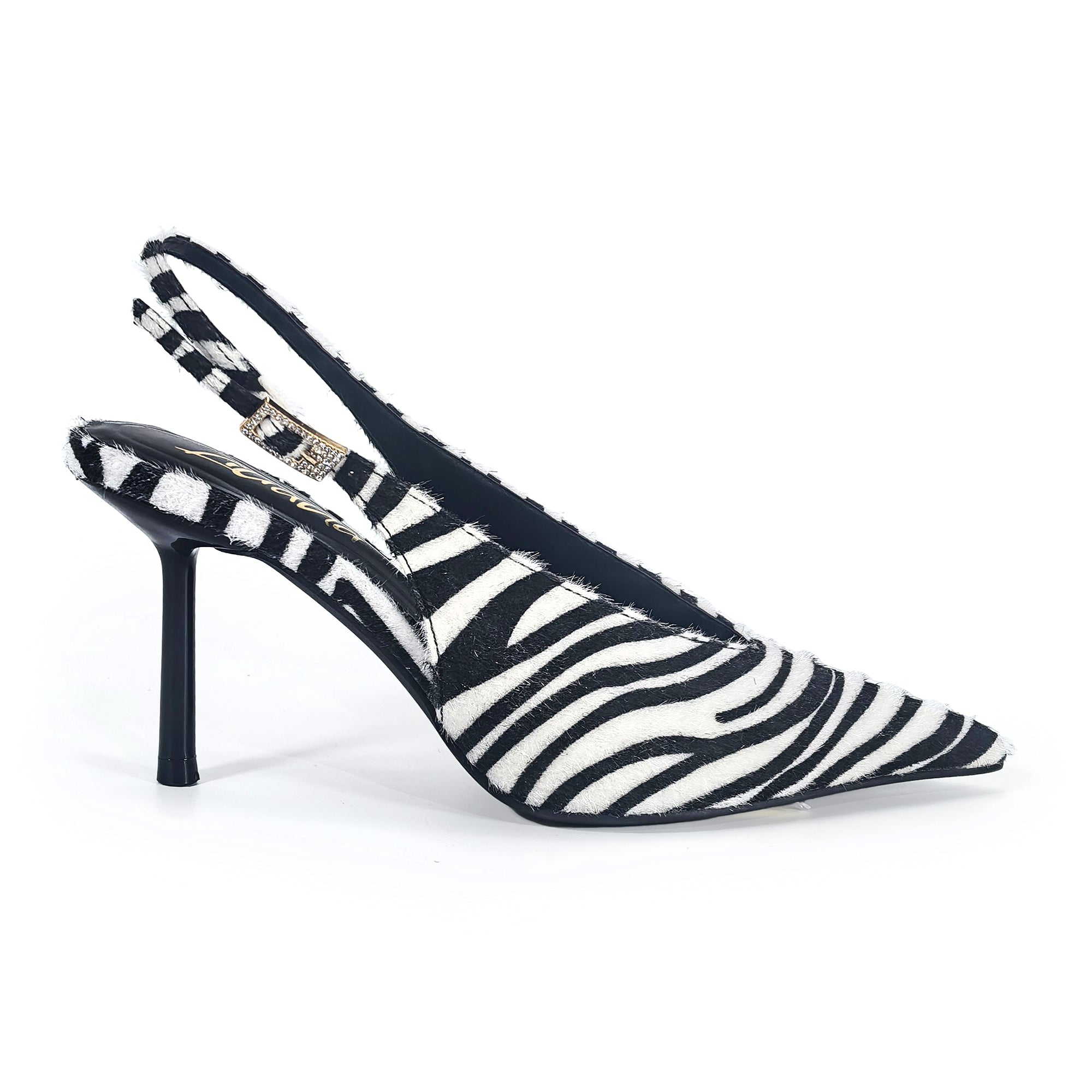 STEFANIA-1 METALLIC POINTED TOE SLINGBACK PUMP ZEBRA