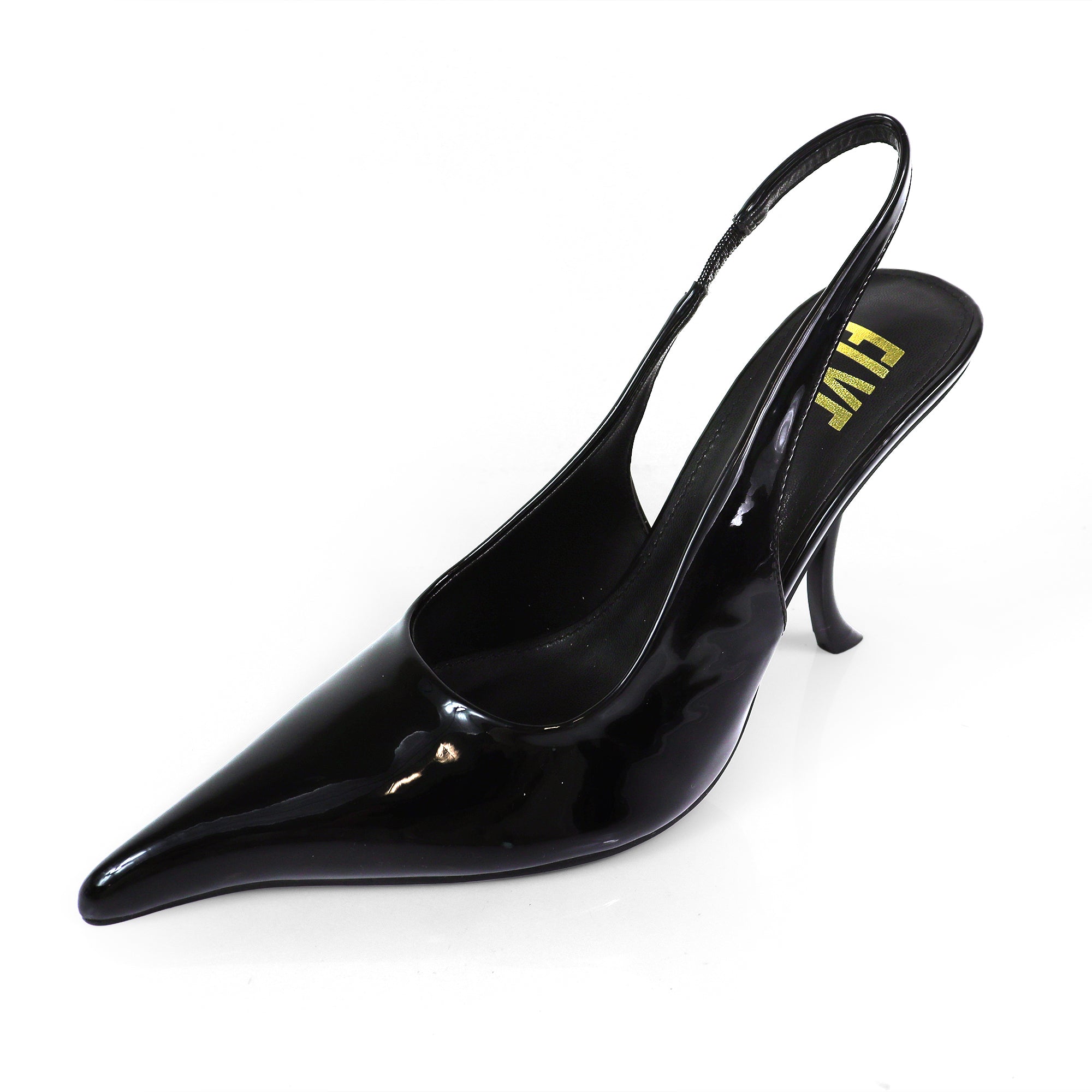 STUZZY-1 POINTED TOE SLINGBACK CURVE HEEL BLACK