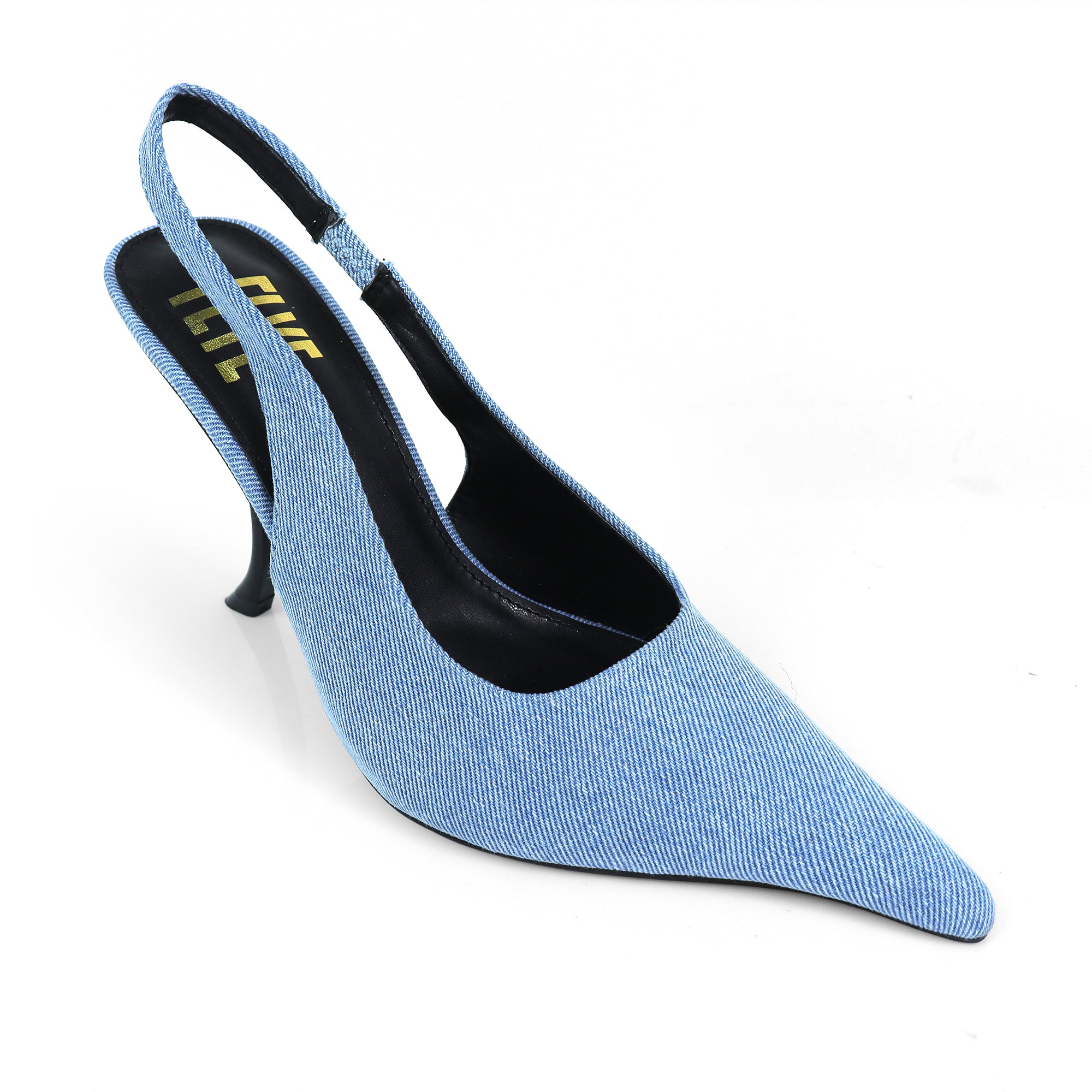 STUZZY-1 POINTED TOE SLINGBACK CURVE HEEL DENIM