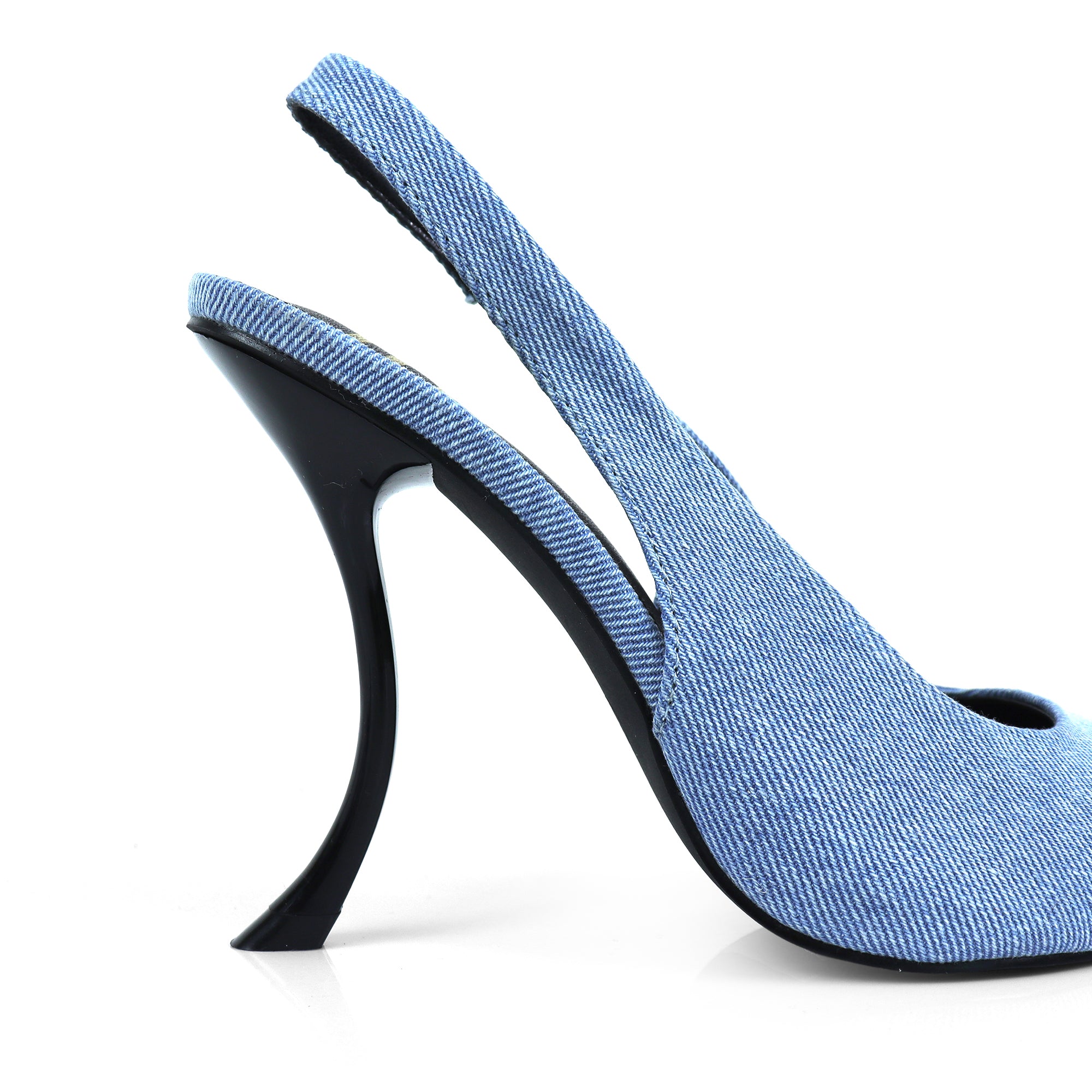 STUZZY-1 POINTED TOE SLINGBACK CURVE HEEL DENIM