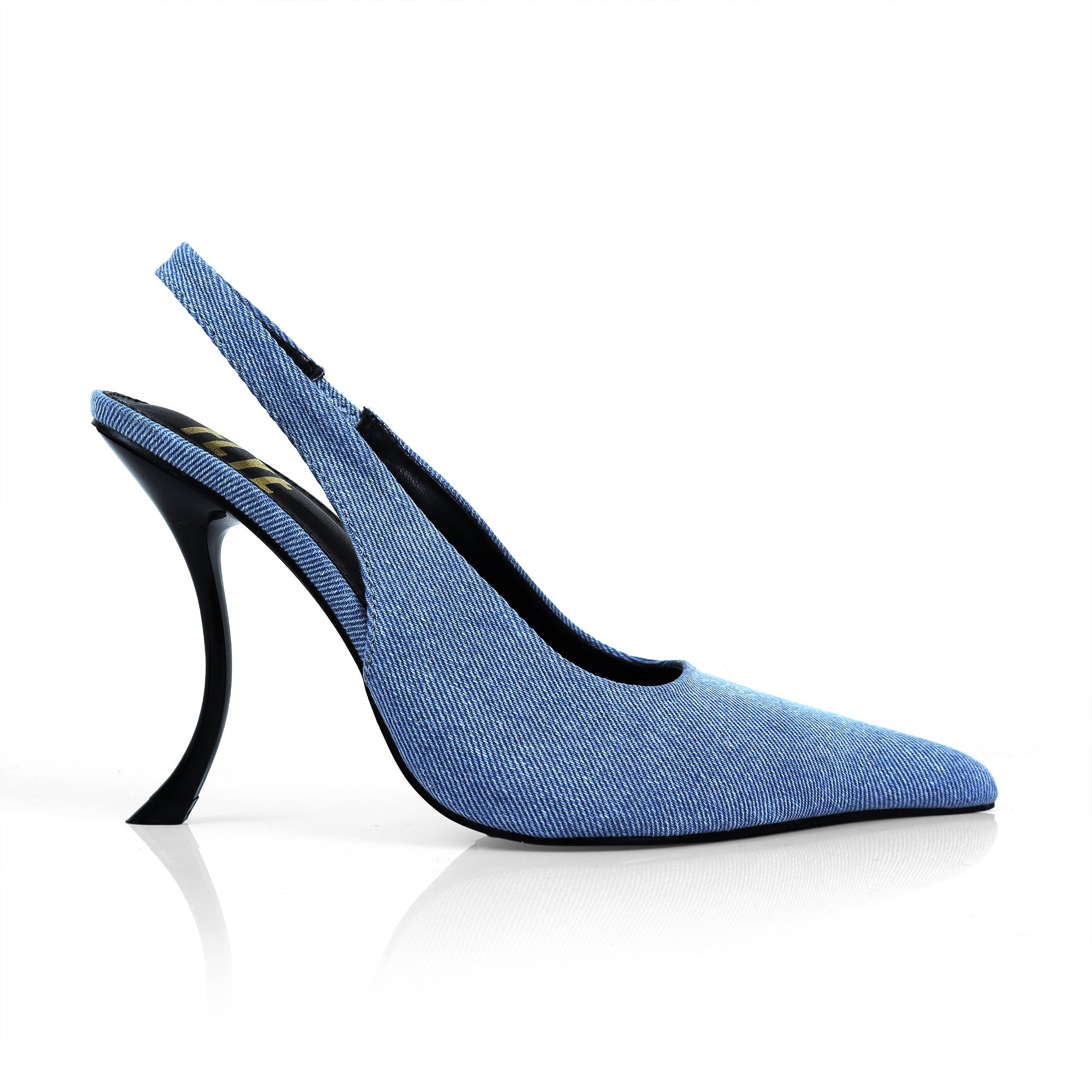 STUZZY-1 POINTED TOE SLINGBACK CURVE HEEL DENIM