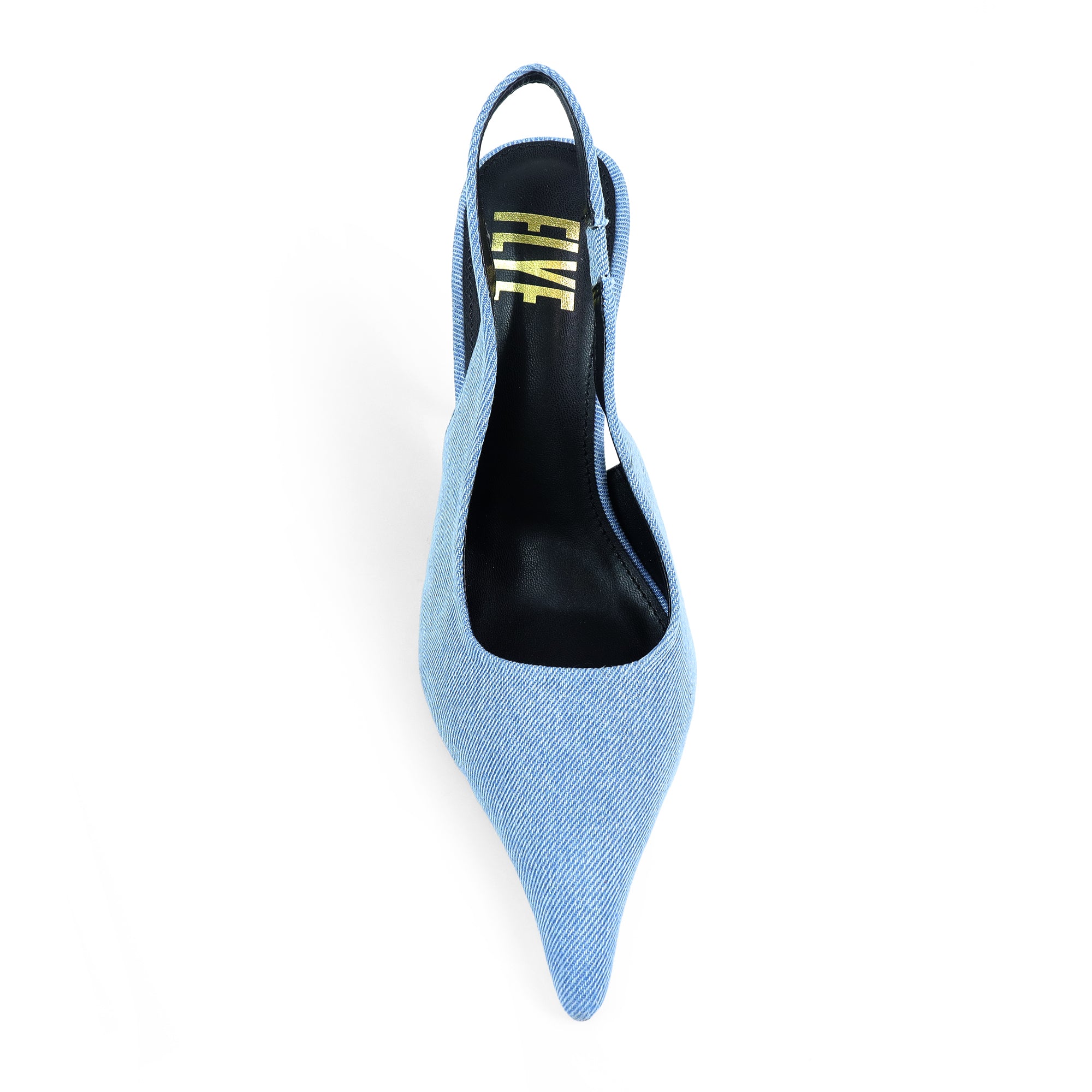 STUZZY-1 POINTED TOE SLINGBACK CURVE HEEL DENIM