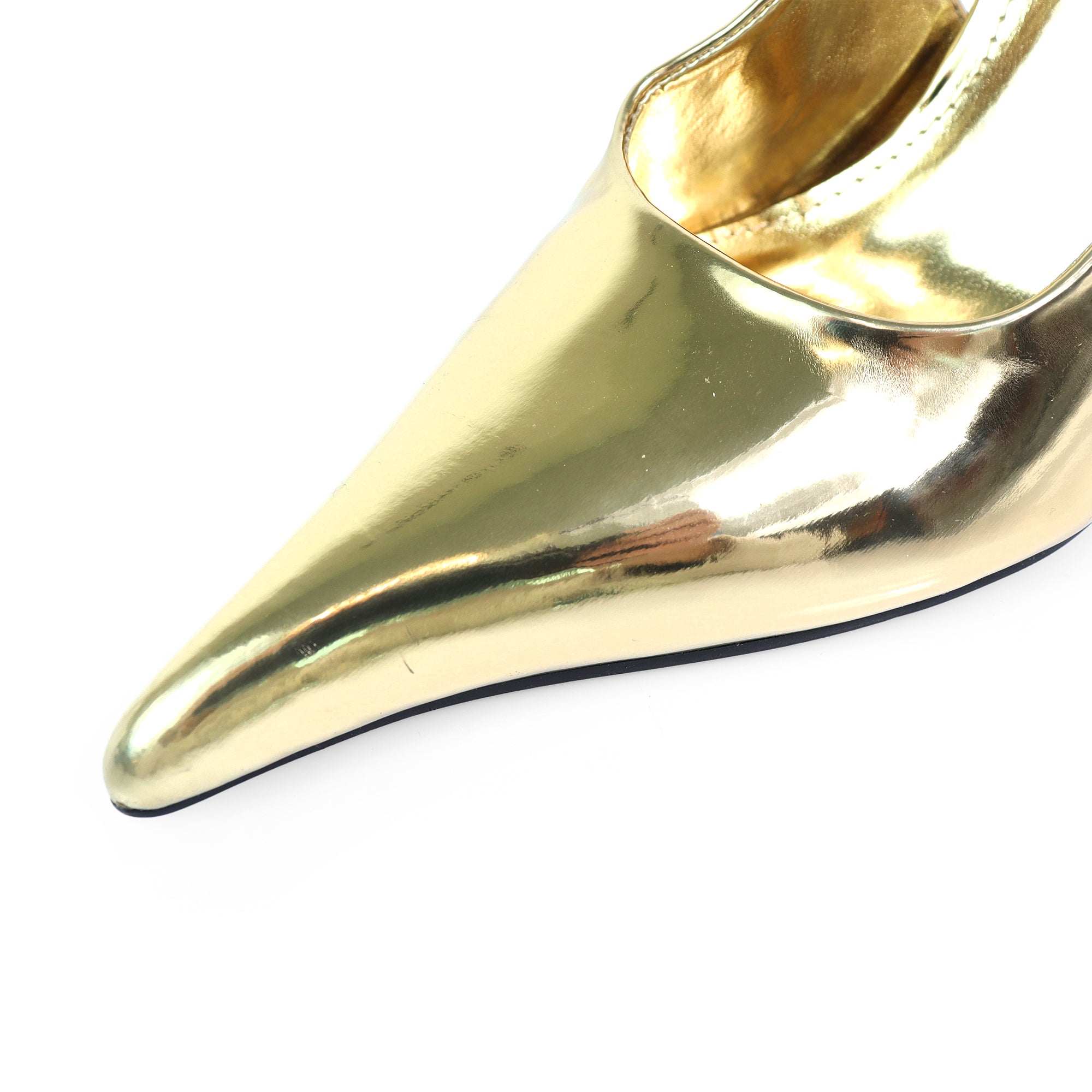 STUZZY-1 POINTED TOE SLINGBACK CURVE HEEL GOLD
