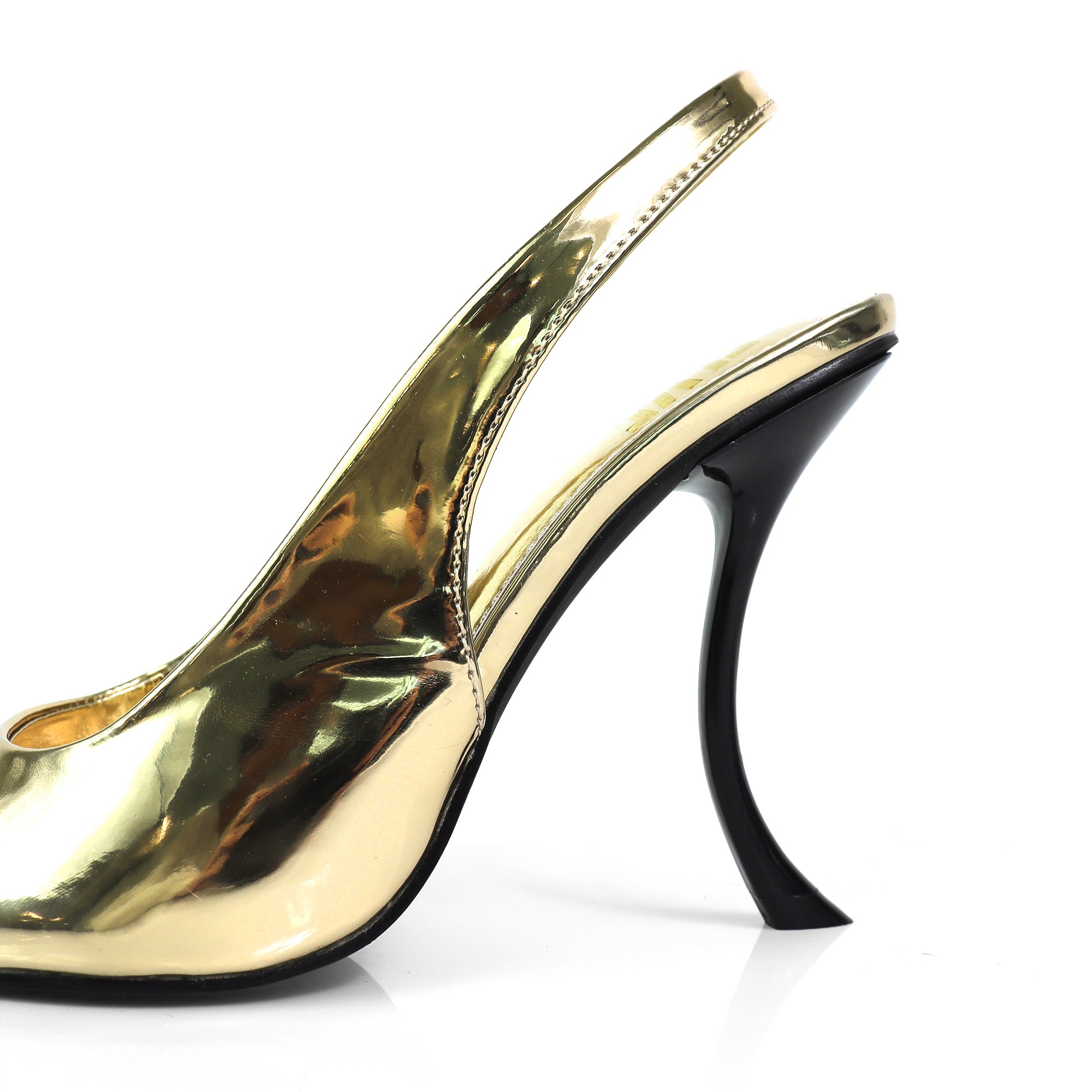 STUZZY-1 POINTED TOE SLINGBACK CURVE HEEL GOLD