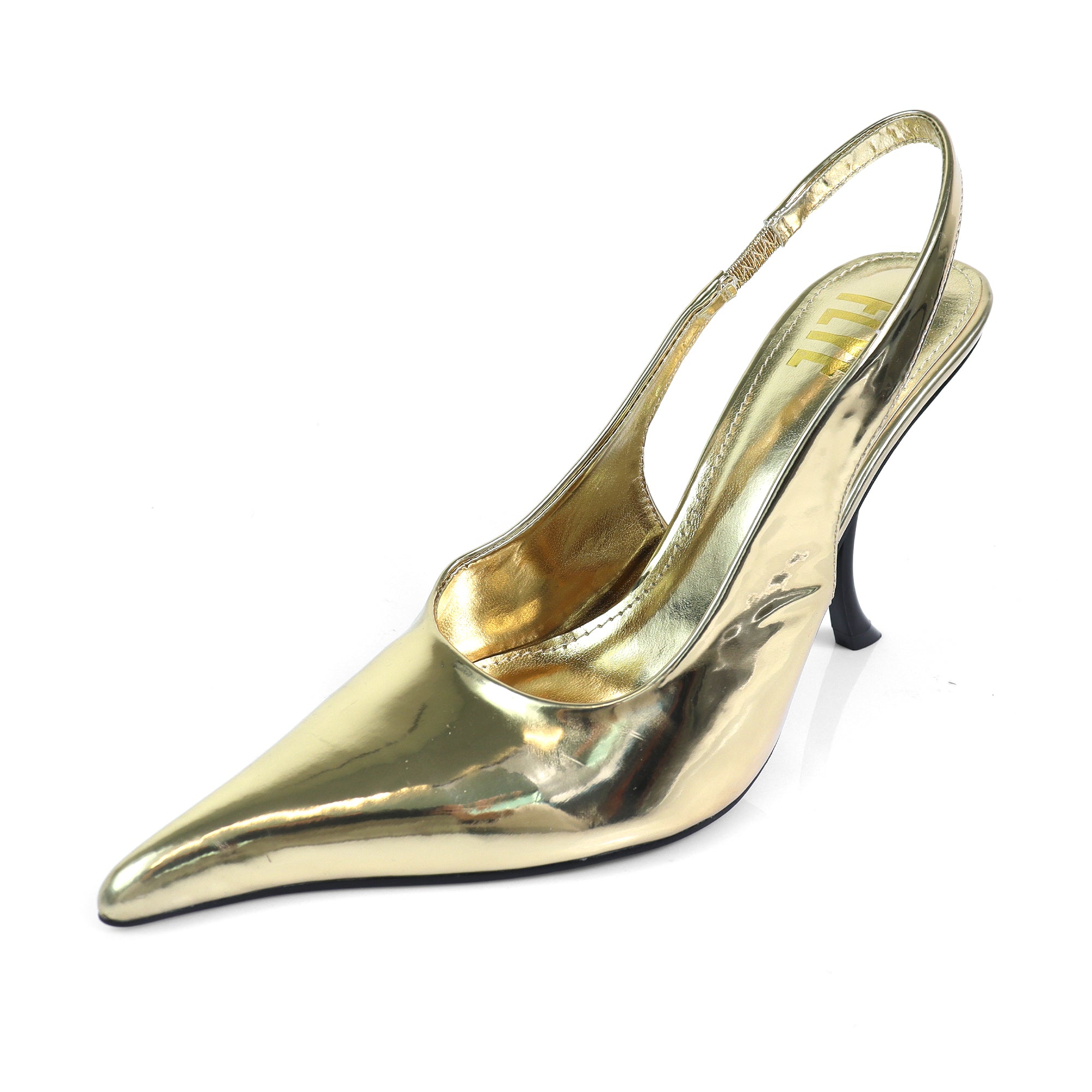 STUZZY-1 POINTED TOE SLINGBACK CURVE HEEL GOLD