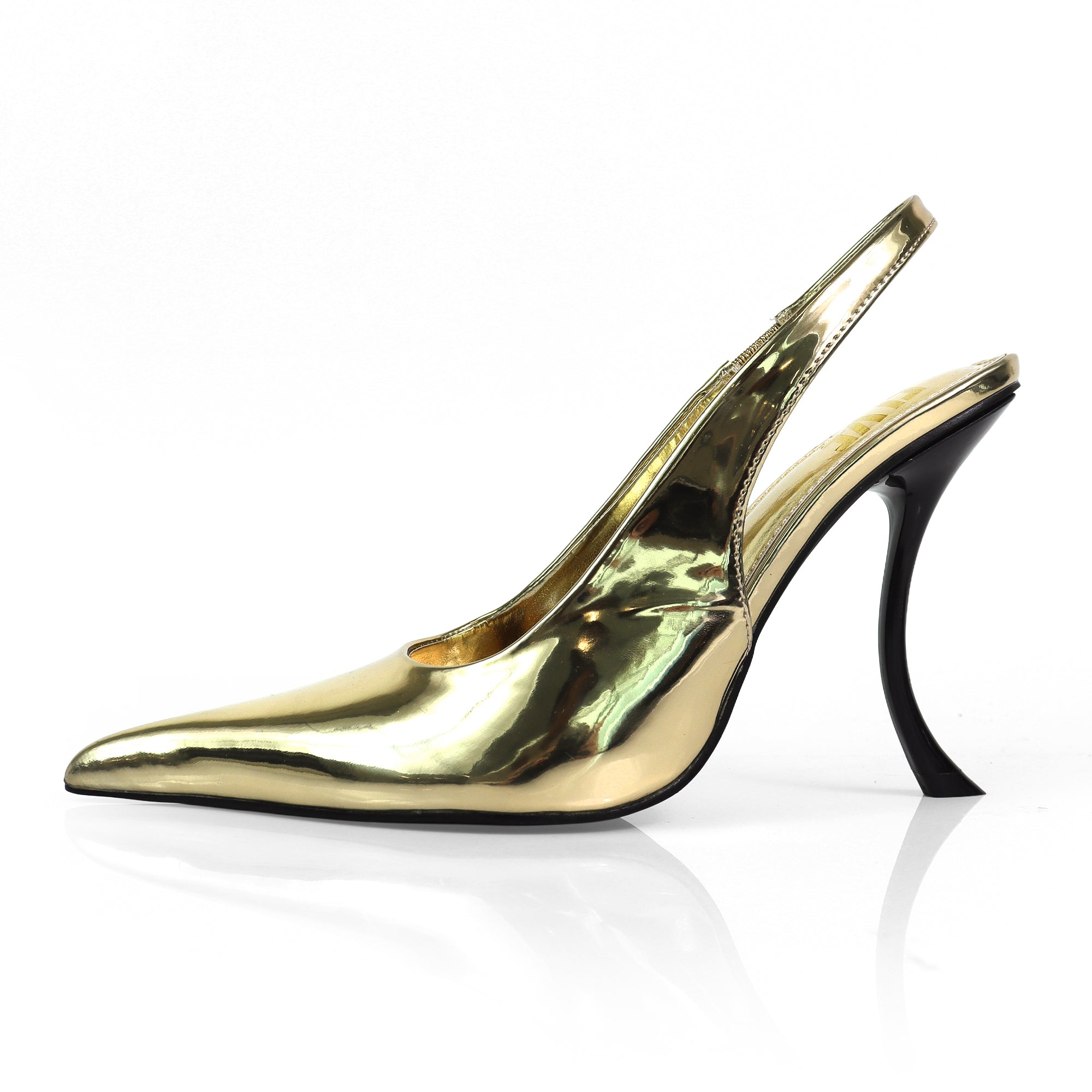 STUZZY-1 POINTED TOE SLINGBACK CURVE HEEL GOLD