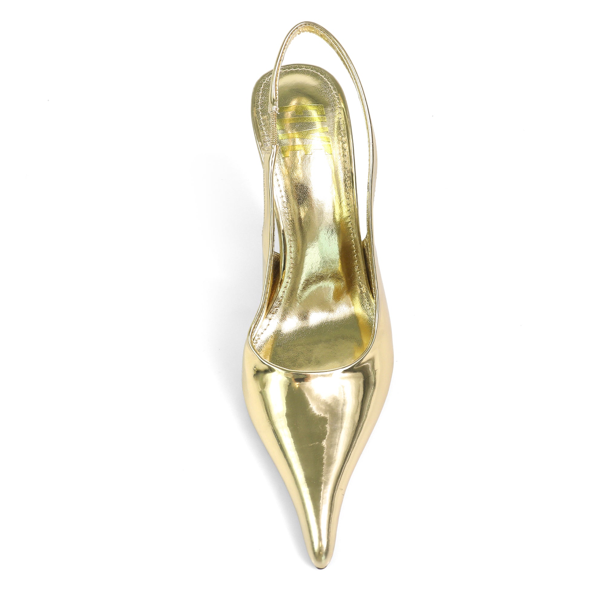 STUZZY-1 POINTED TOE SLINGBACK CURVE HEEL GOLD