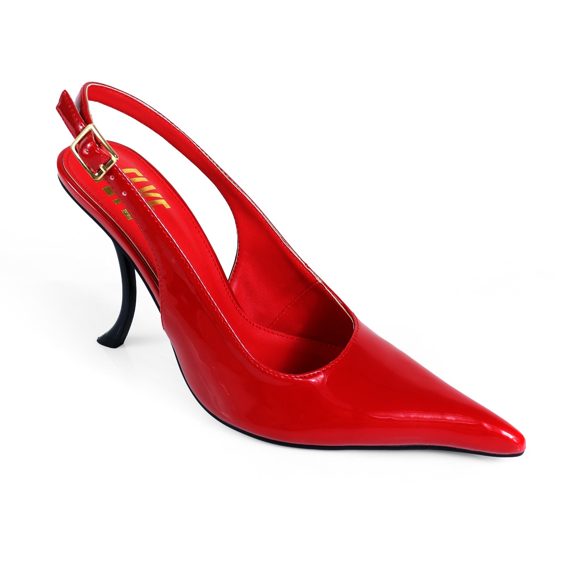 STUZZY-1 POINTED TOE SLINGBACK CURVE HEEL RED