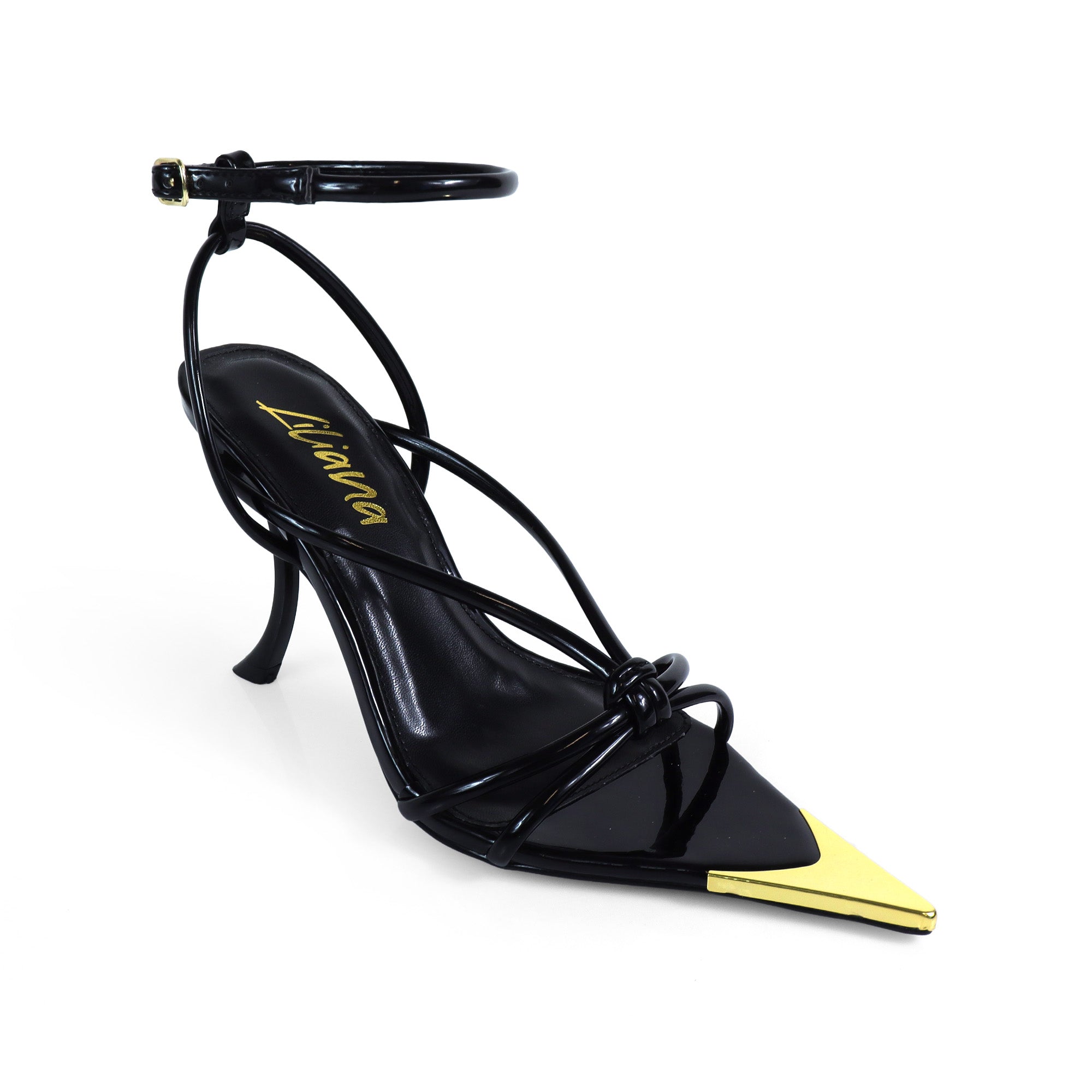 STUZZY-2 POINTED TOE STRAPPY W/ CURVE HEEL BLACK