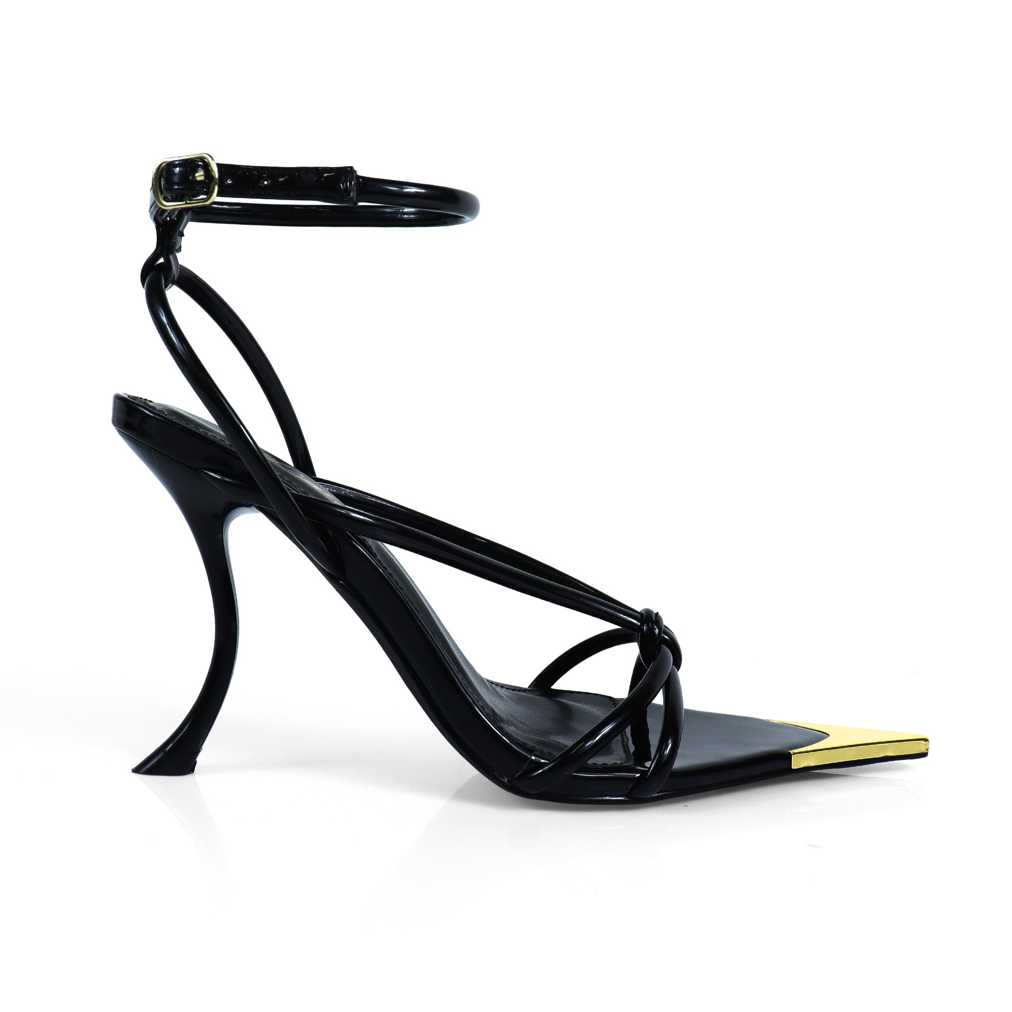 STUZZY-2 POINTED TOE STRAPPY W/ CURVE HEEL BLACK