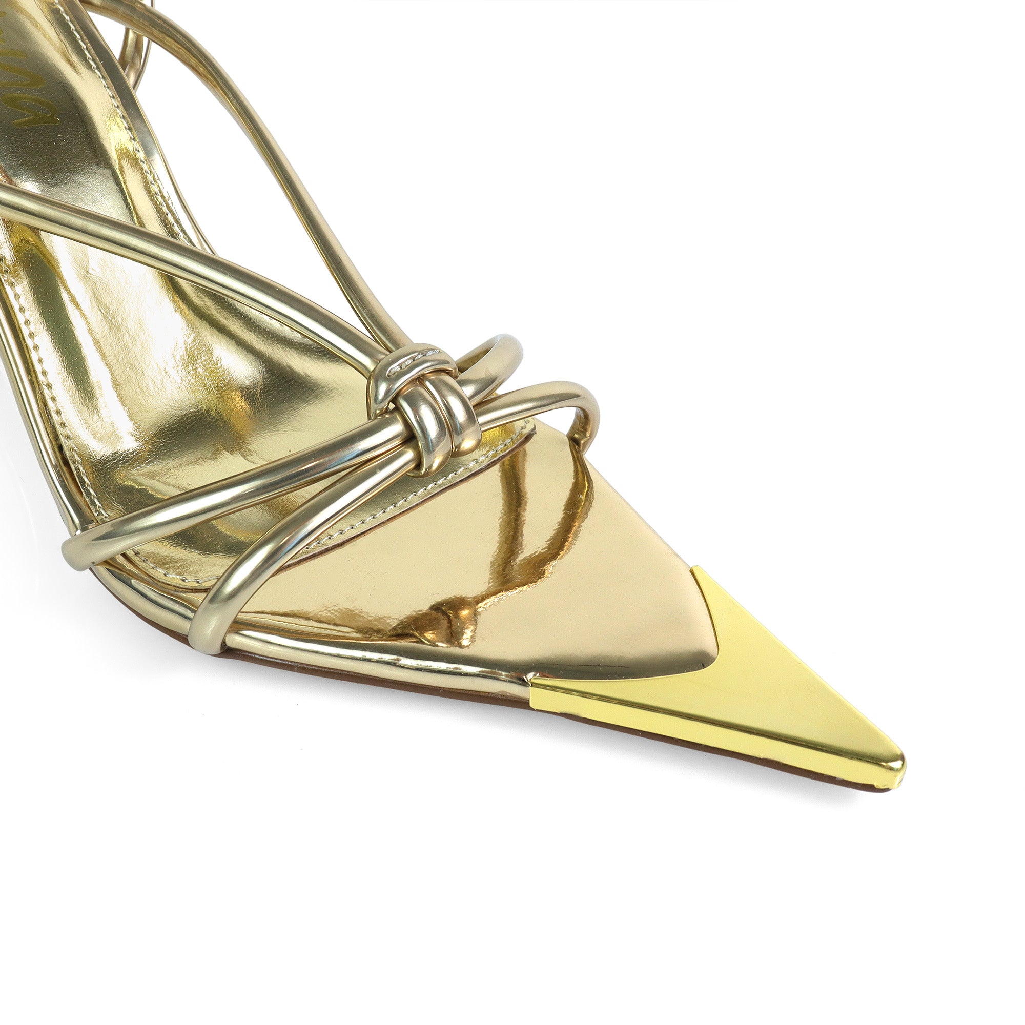 STUZZY-2 POINTED TOE STRAPPY W/ CURVE HEEL GOLD