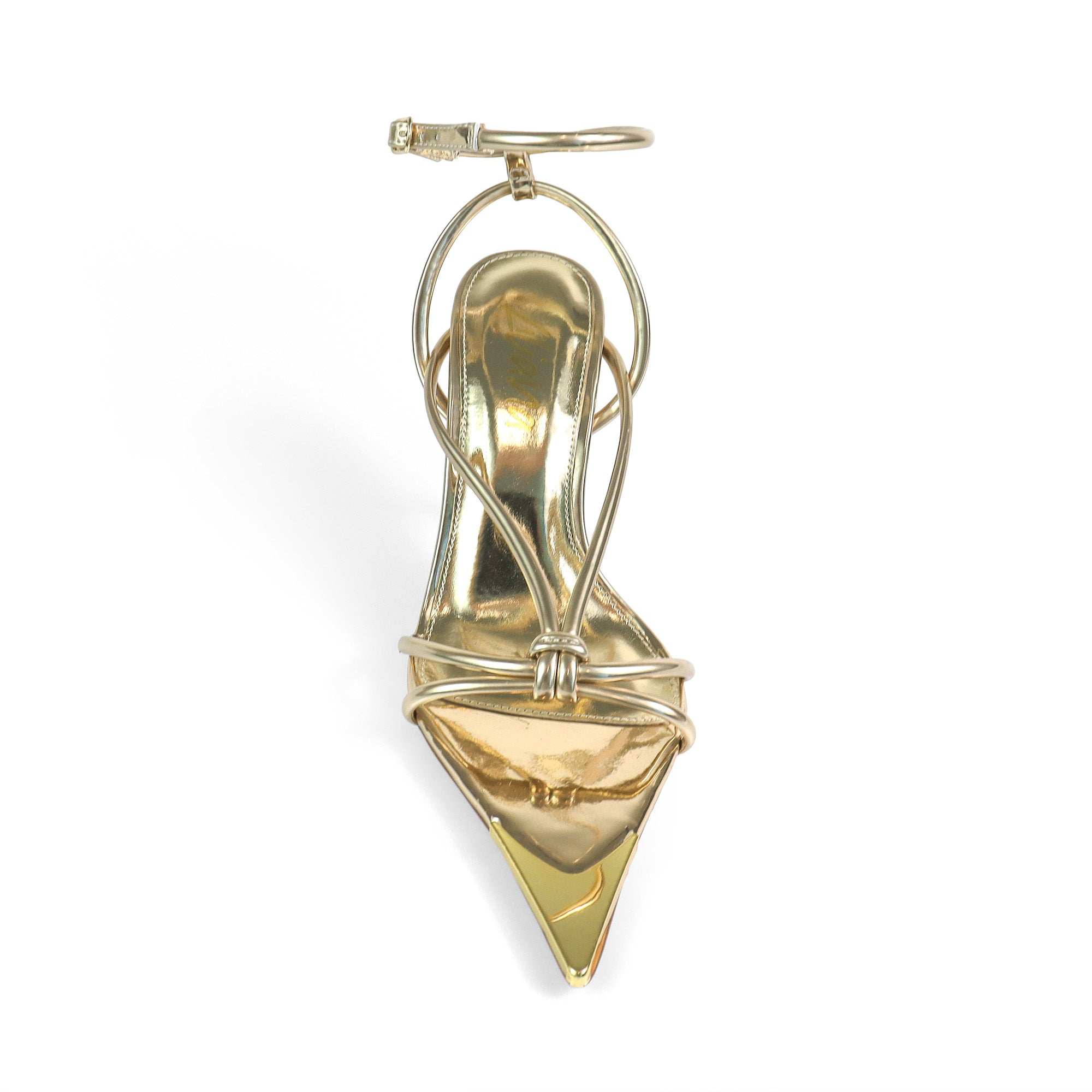 STUZZY-2 POINTED TOE STRAPPY W/ CURVE HEEL GOLD