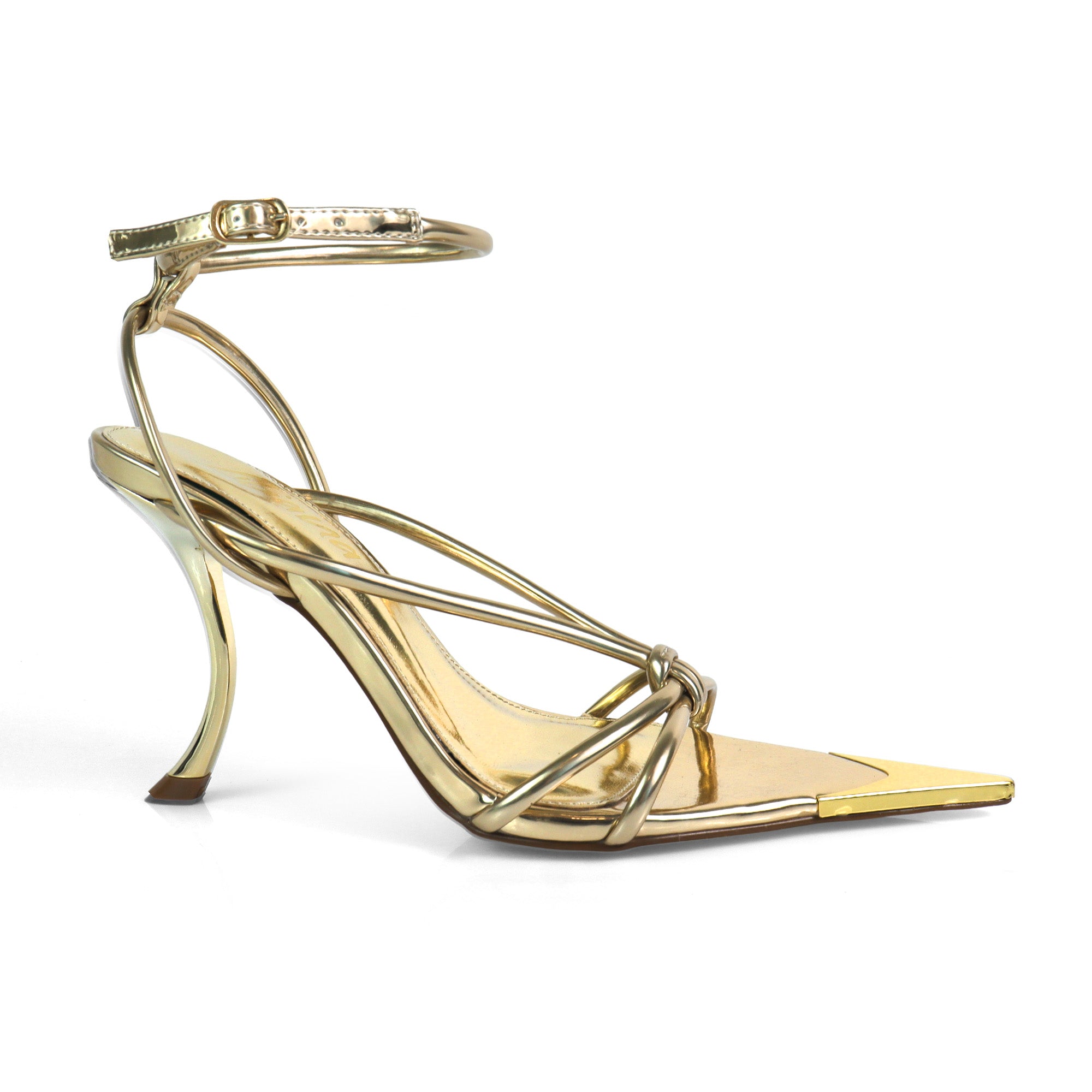 STUZZY-2 POINTED TOE STRAPPY W/ CURVE HEEL GOLD