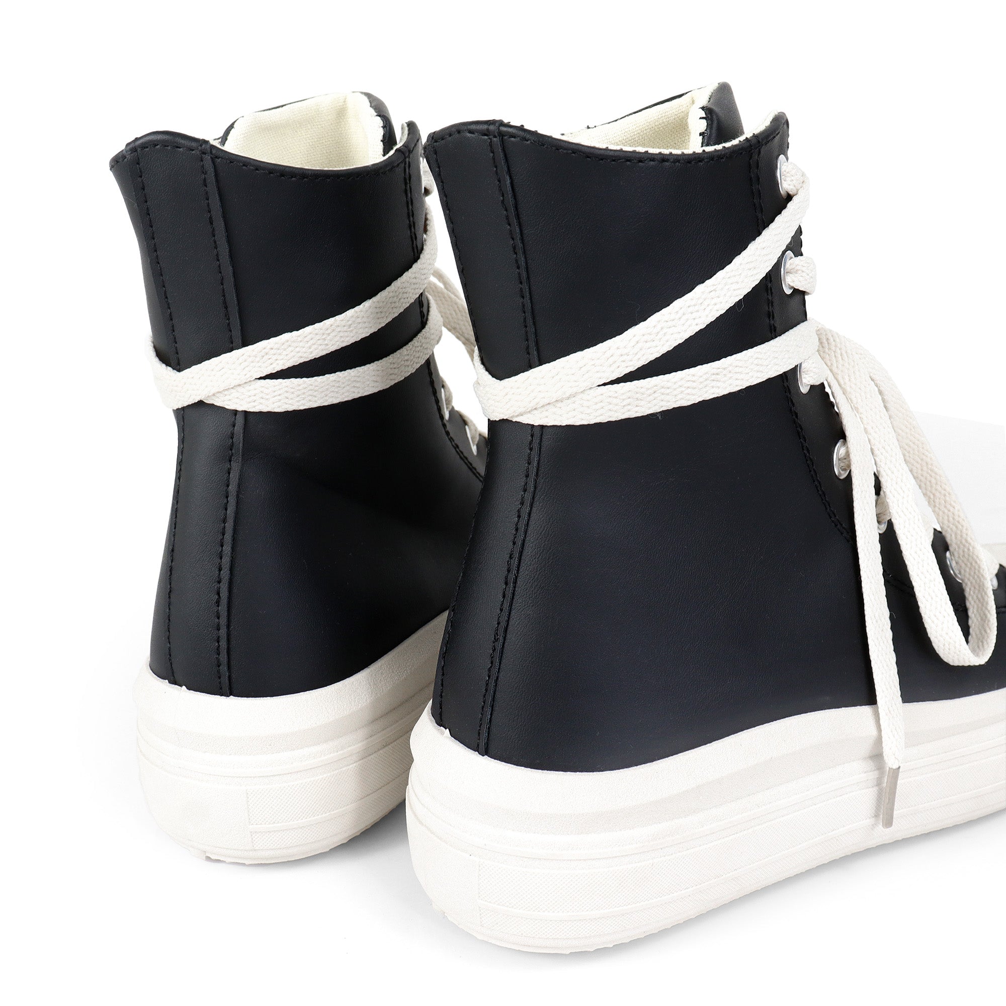 SWOOSH-1 HIGH TOP LACE UP SNEAKERS BLACK PU