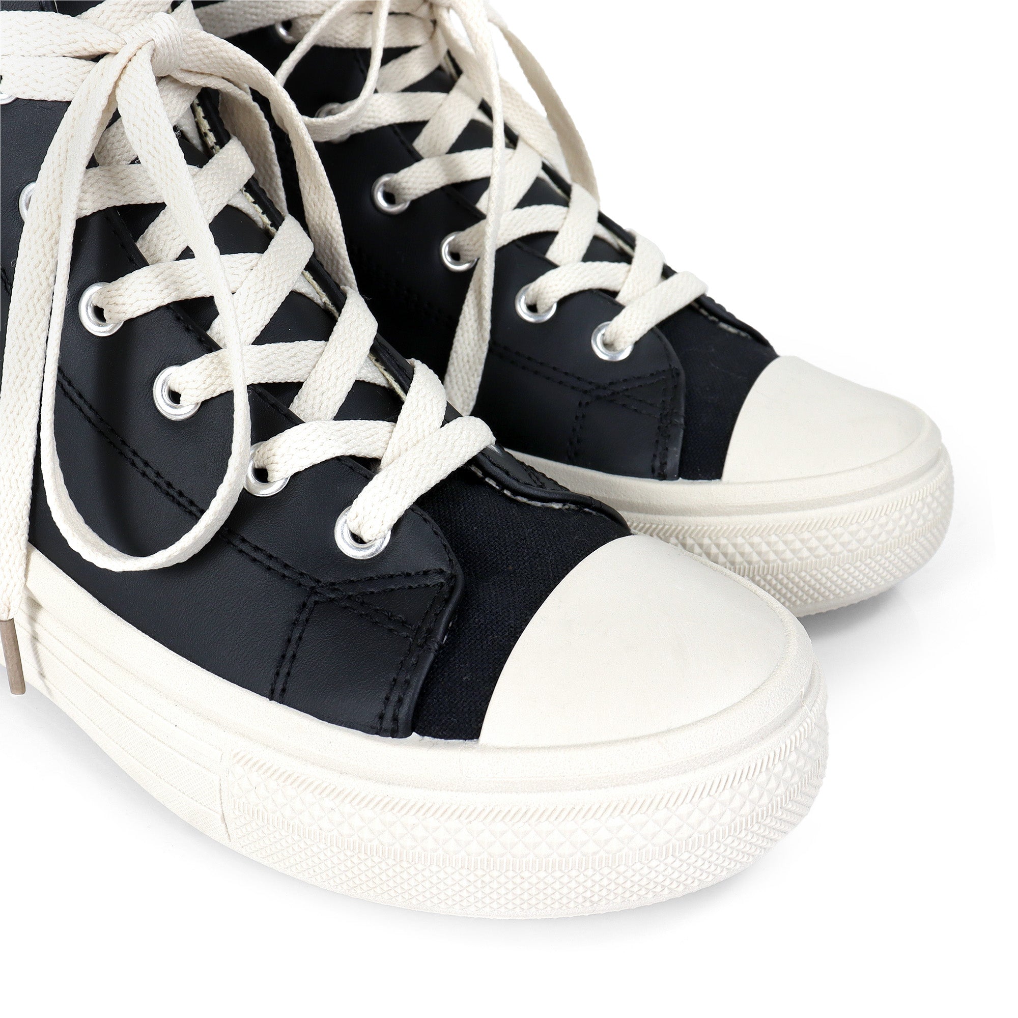 SWOOSH-1 HIGH TOP LACE UP SNEAKERS BLACK PU