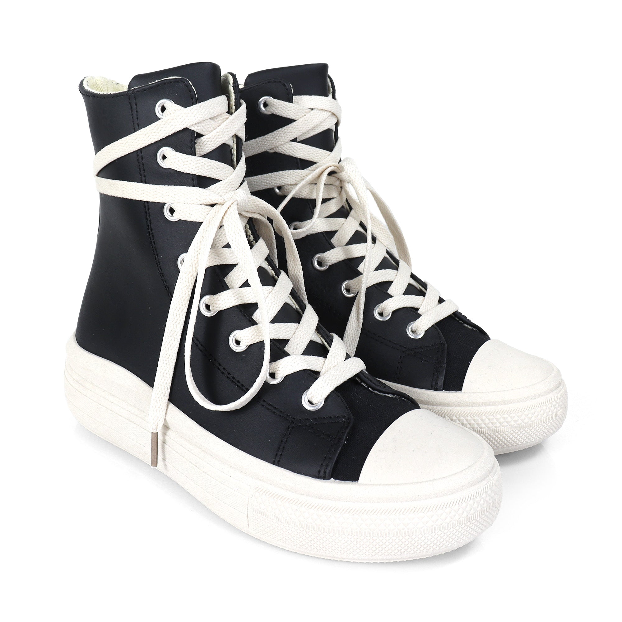 SWOOSH-1 HIGH TOP LACE UP SNEAKERS BLACK PU