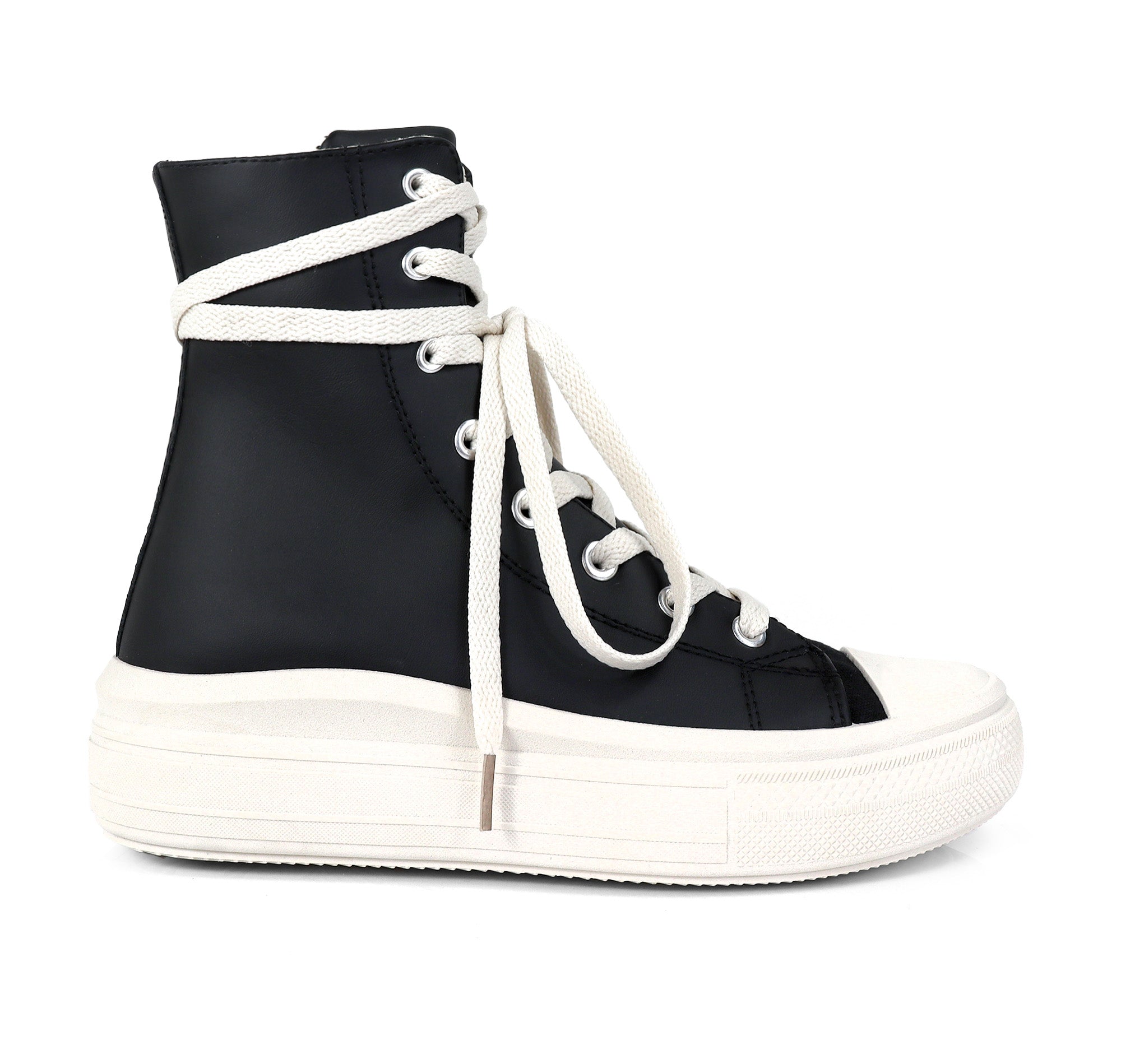 SWOOSH-1 HIGH TOP LACE UP SNEAKERS BLACK PU
