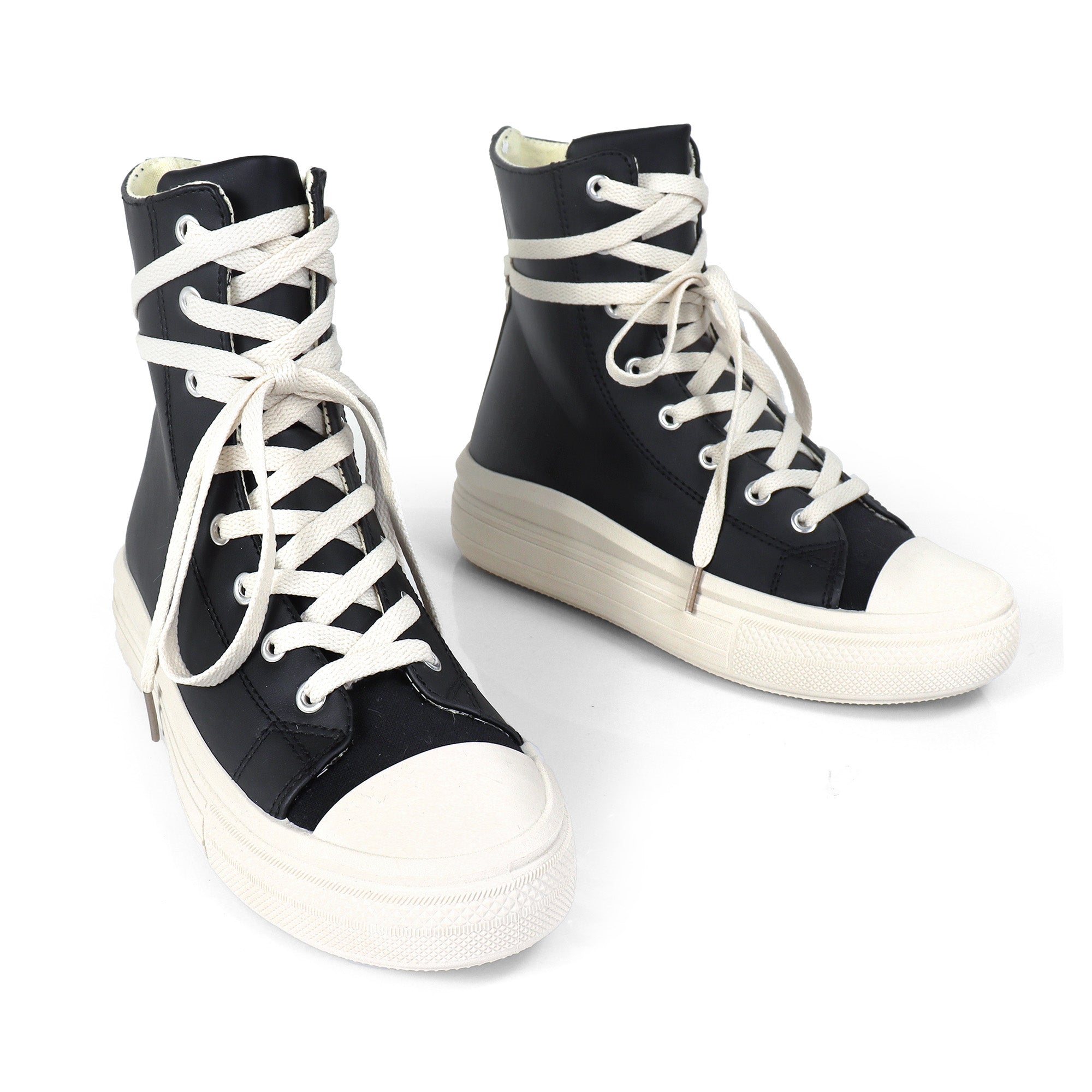 SWOOSH-1 HIGH TOP LACE UP SNEAKERS BLACK PU