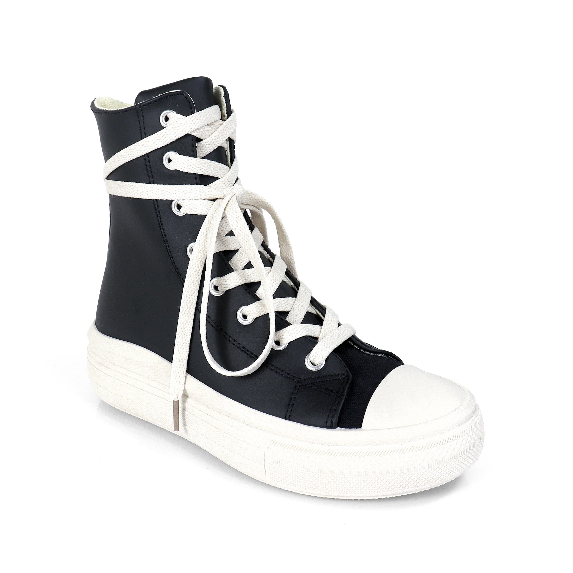 SWOOSH-1 HIGH TOP LACE UP SNEAKERS BLACK PU