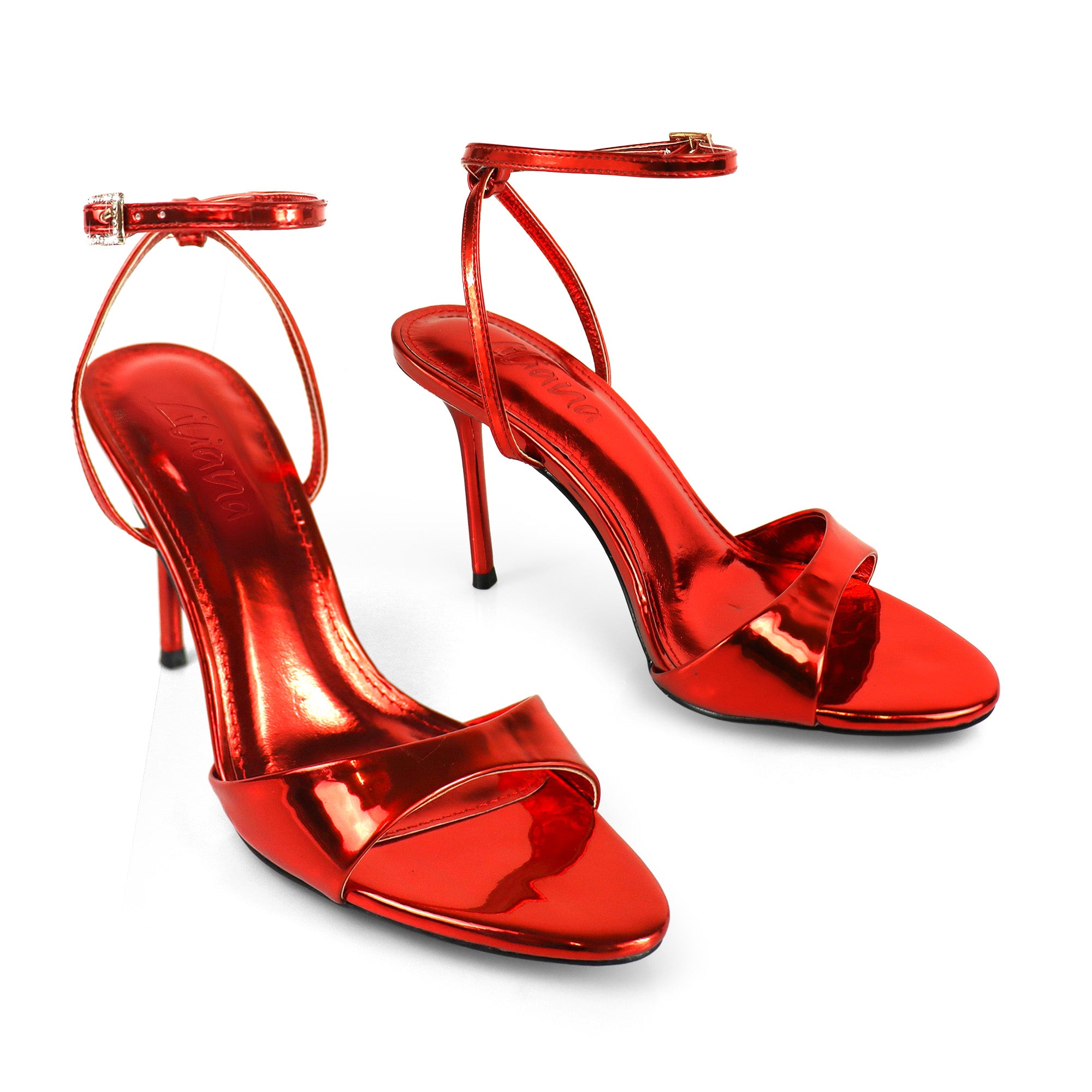 TANJA-1 ANCKLE STRAP W/ HEEL, RED METALLIC