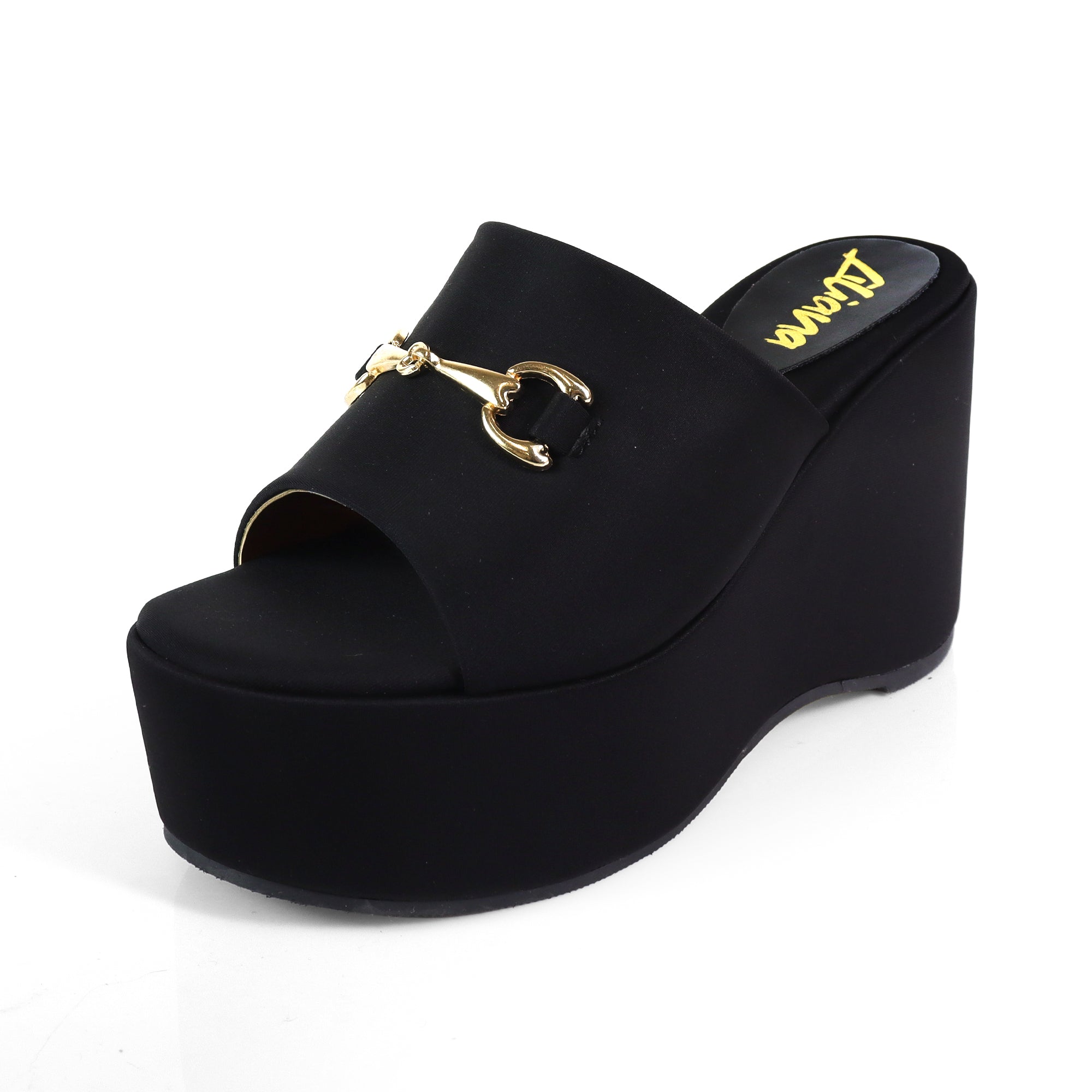TATIANA-1 OPEN TOE HORSEBIT MULE W/ WEDGE BLACK