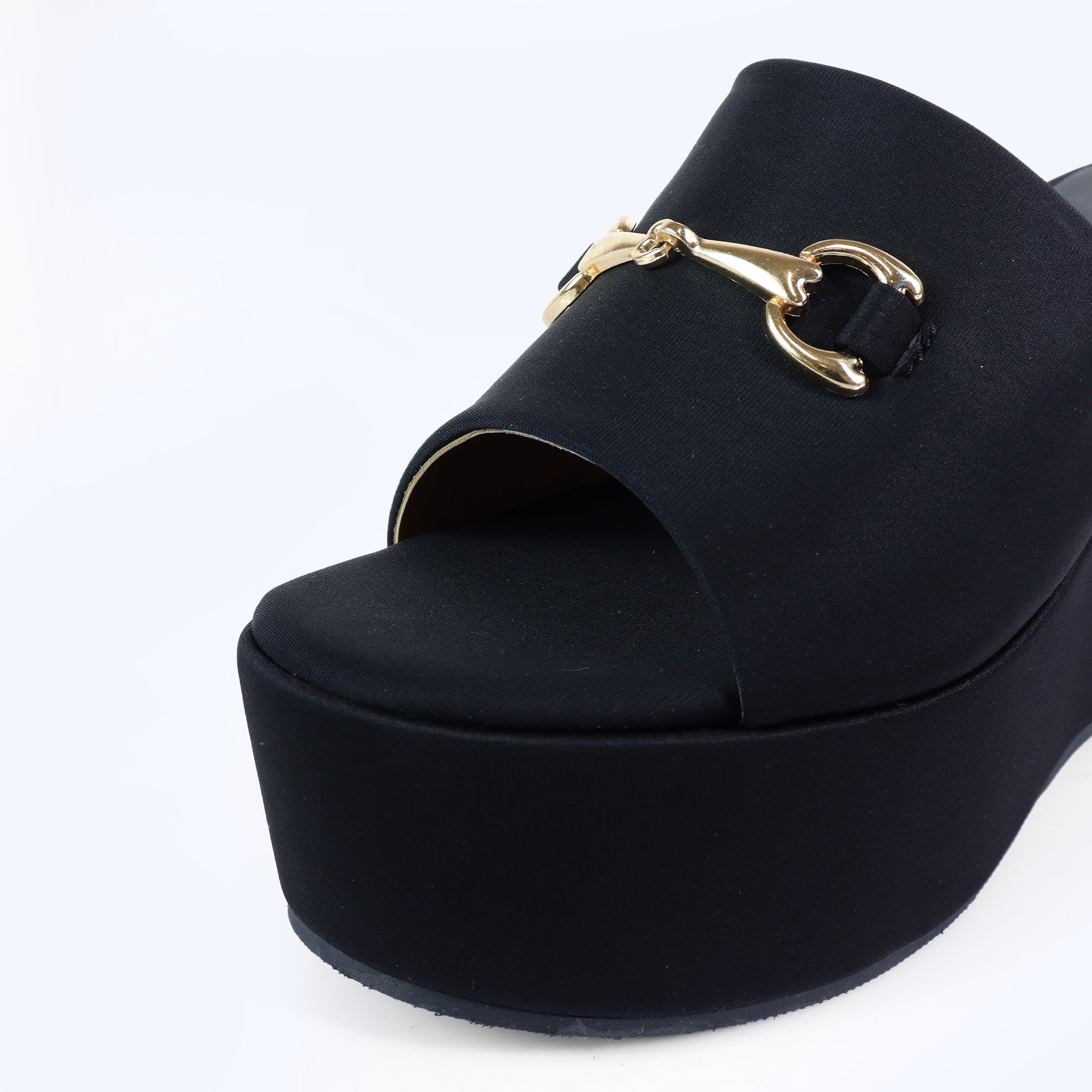 TATIANA-1 OPEN TOE HORSEBIT MULE W/ WEDGE BLACK