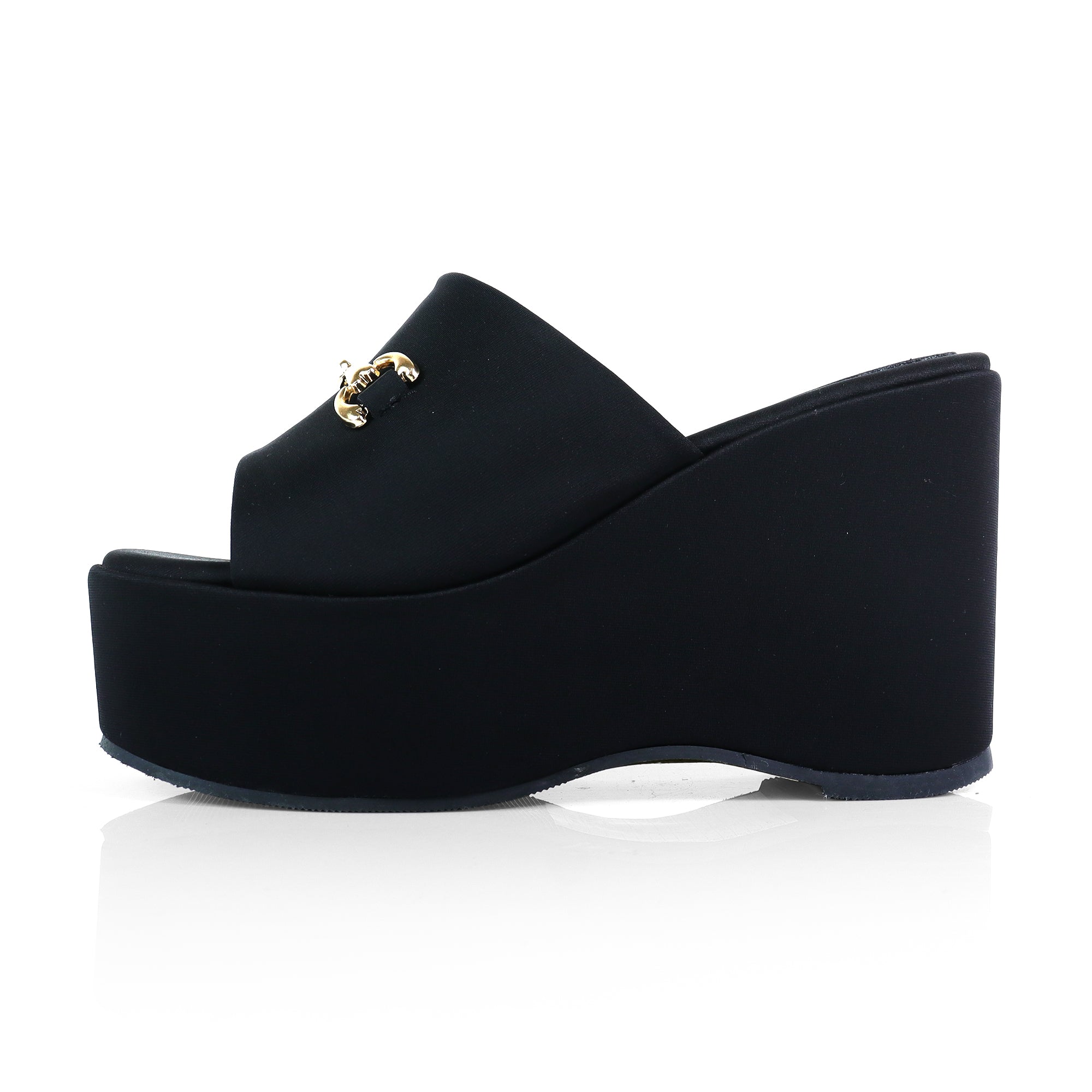 TATIANA-1 OPEN TOE HORSEBIT MULE W/ WEDGE BLACK