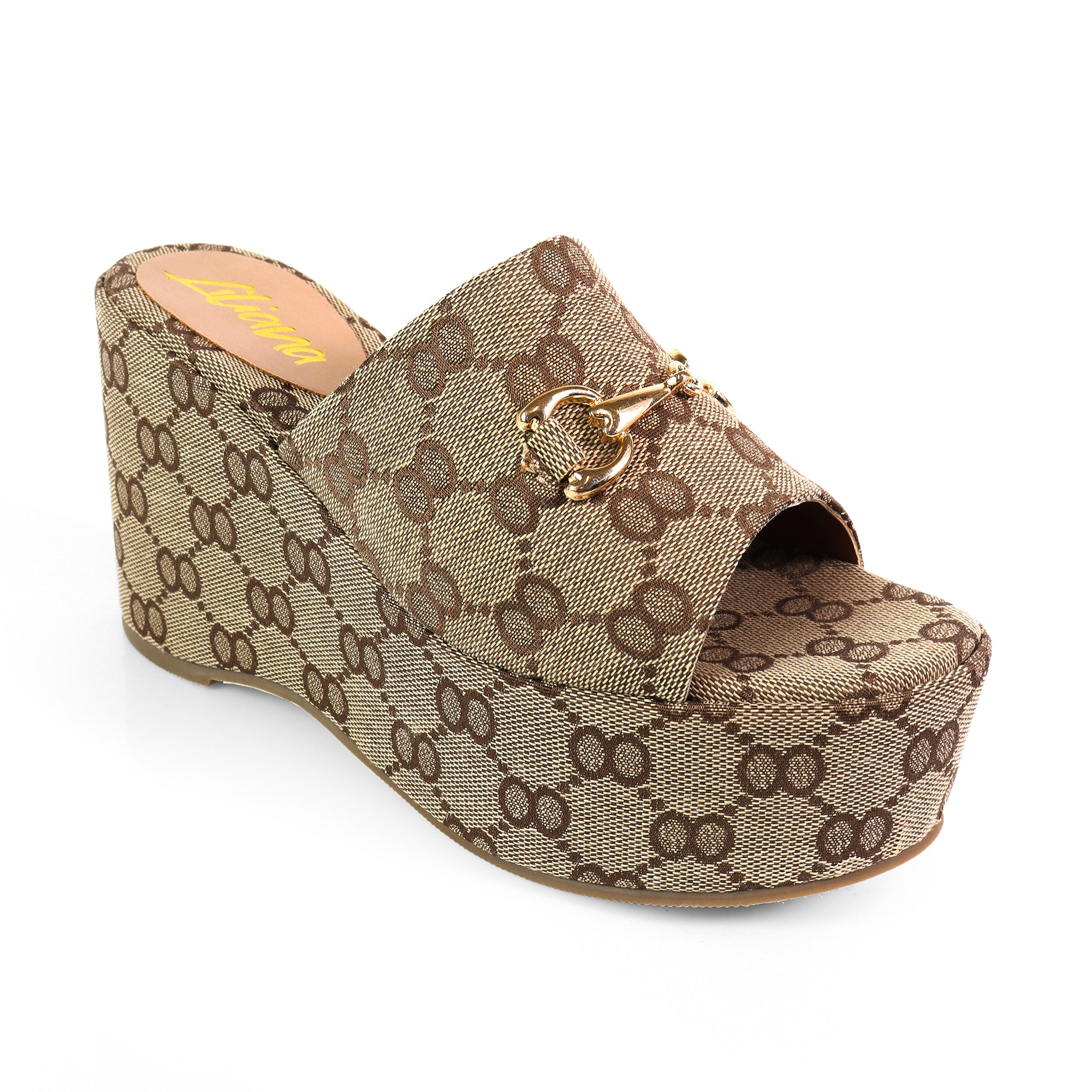 TATIANA-1 OPEN TOE HORSEBIT MULE W/ WEDGE MONOGRAM