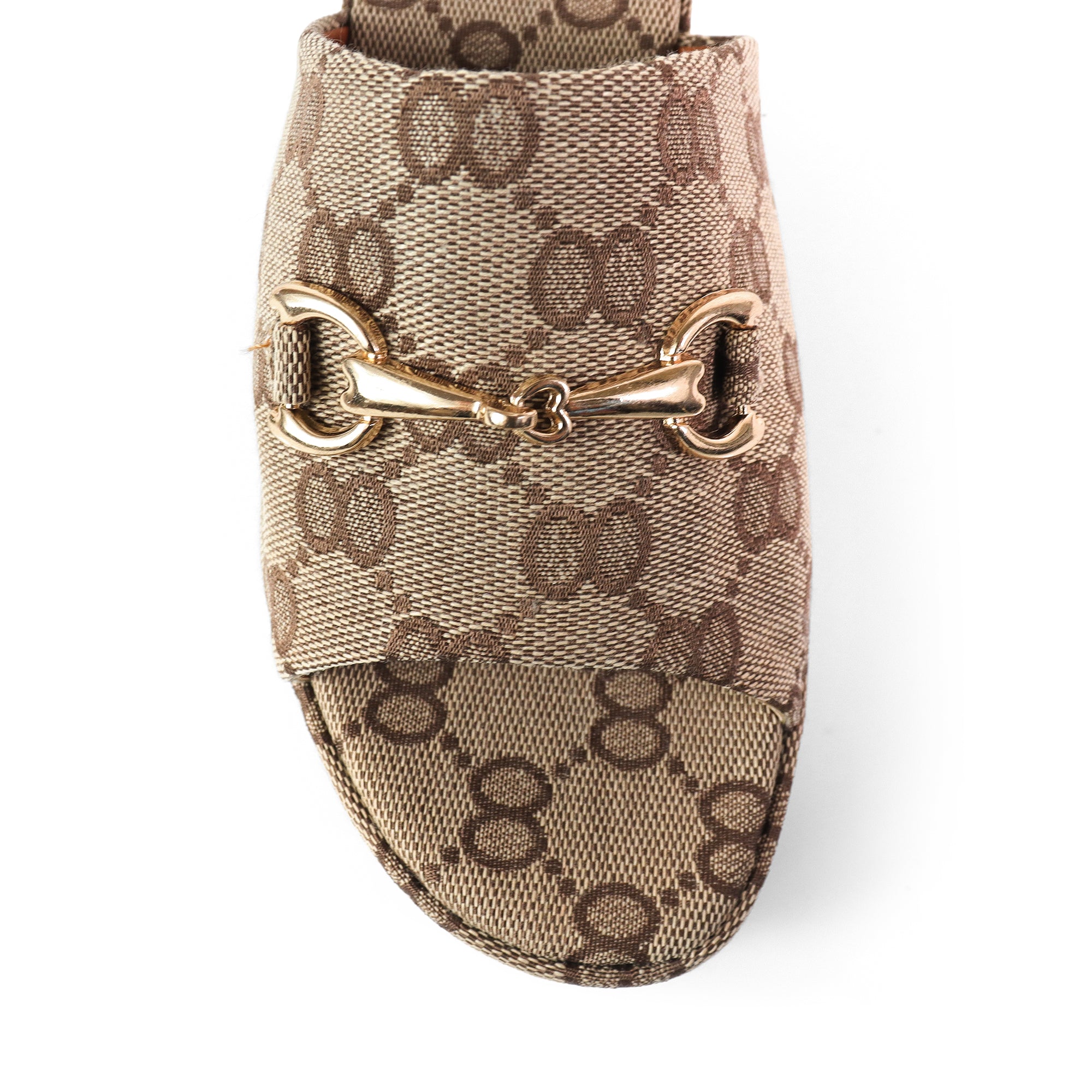 TATIANA-1 OPEN TOE HORSEBIT MULE W/ WEDGE MONOGRAM
