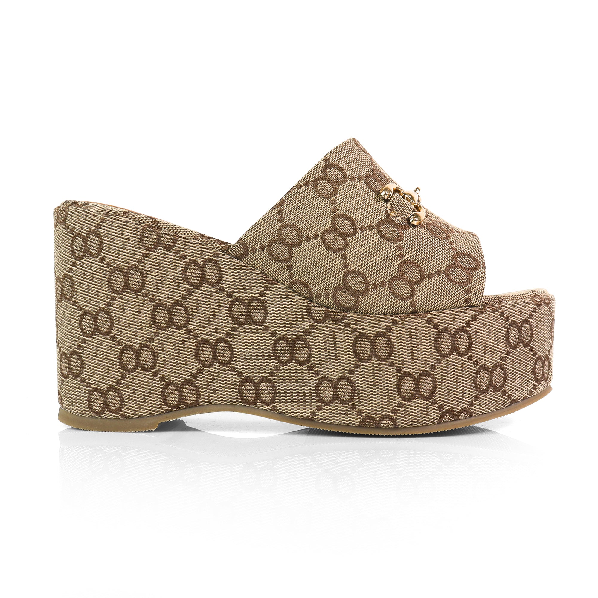 TATIANA-1 OPEN TOE HORSEBIT MULE W/ WEDGE MONOGRAM