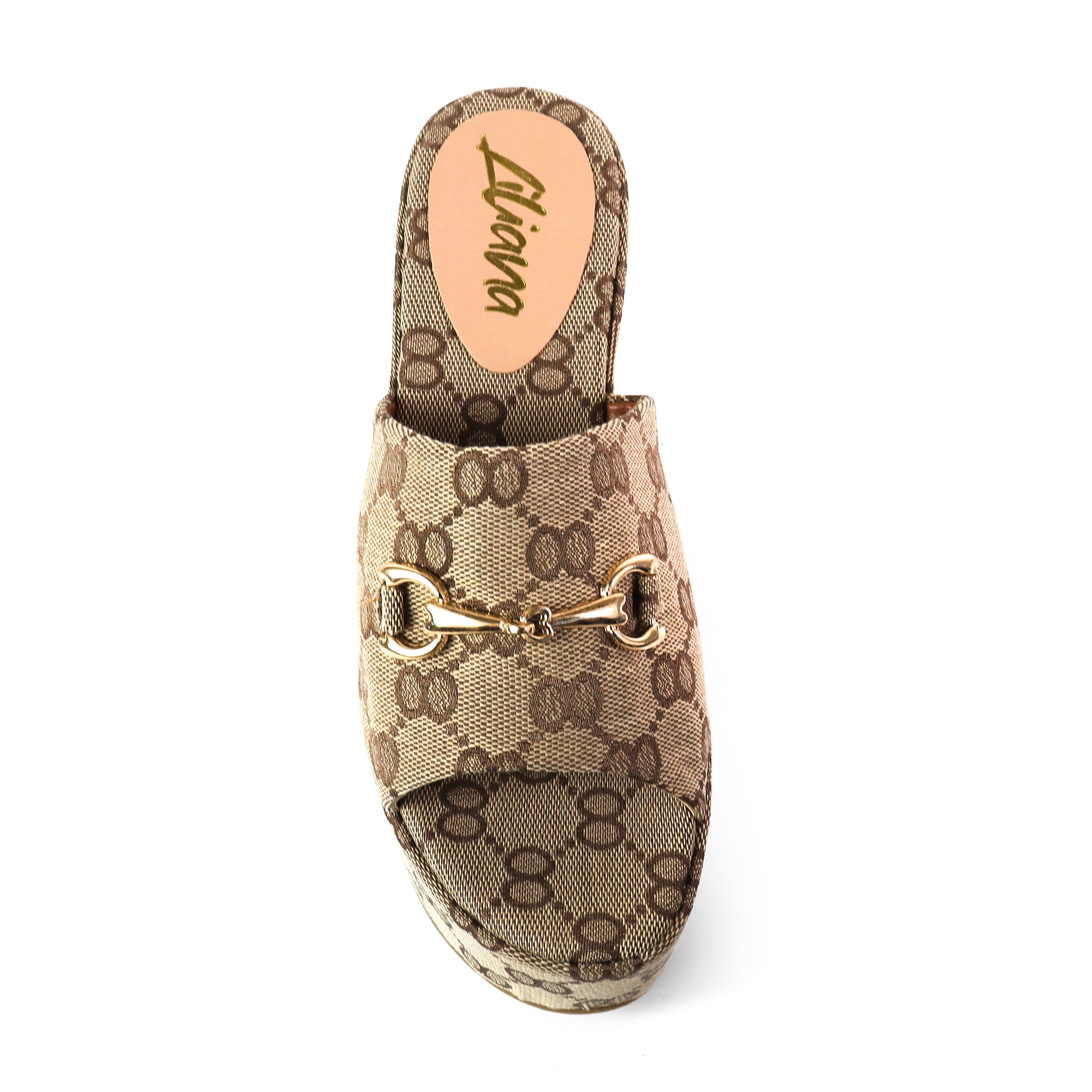 TATIANA-1 OPEN TOE HORSEBIT MULE W/ WEDGE MONOGRAM