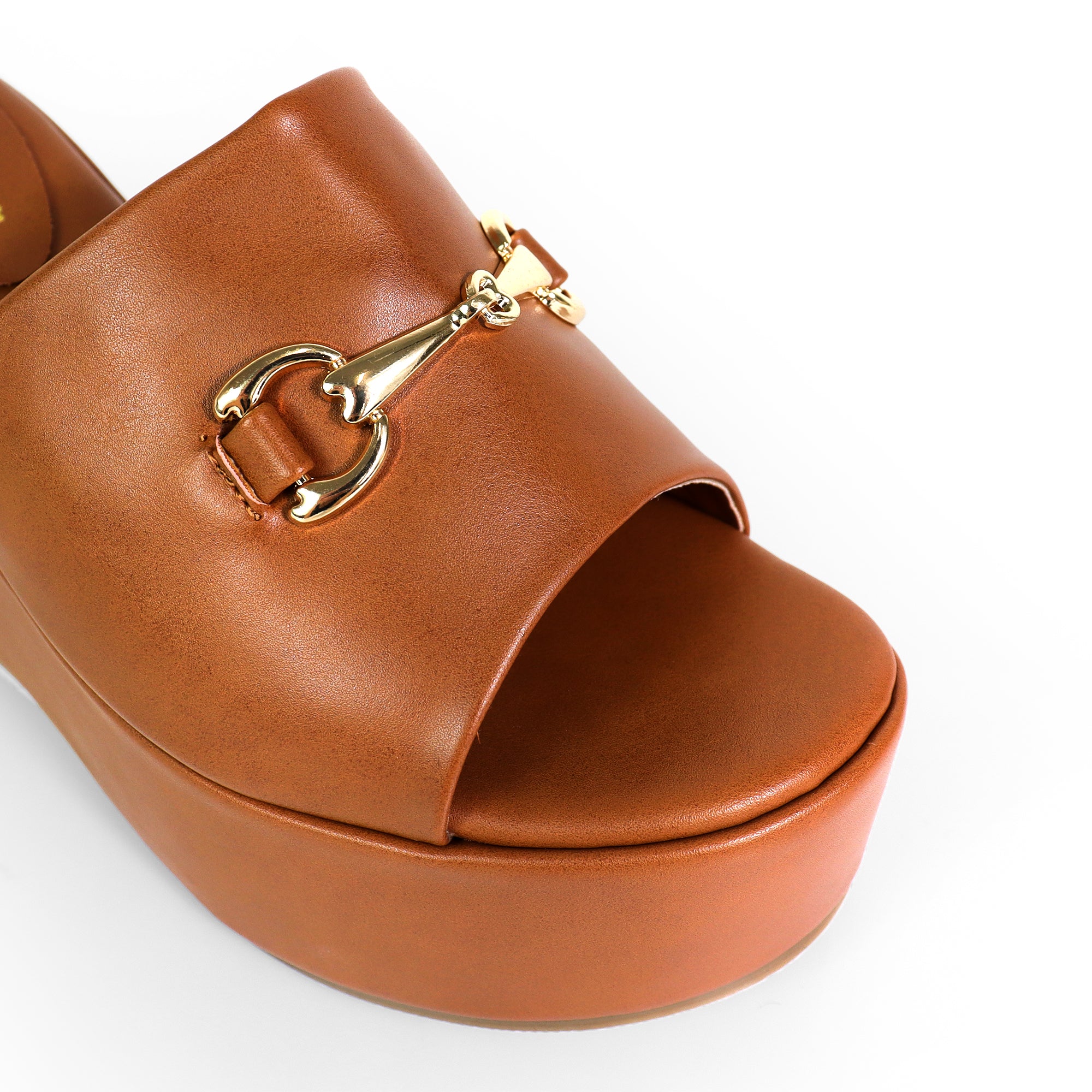 TATIANA-1 OPEN TOE HORSEBIT MULE W/ WEDGE TAN