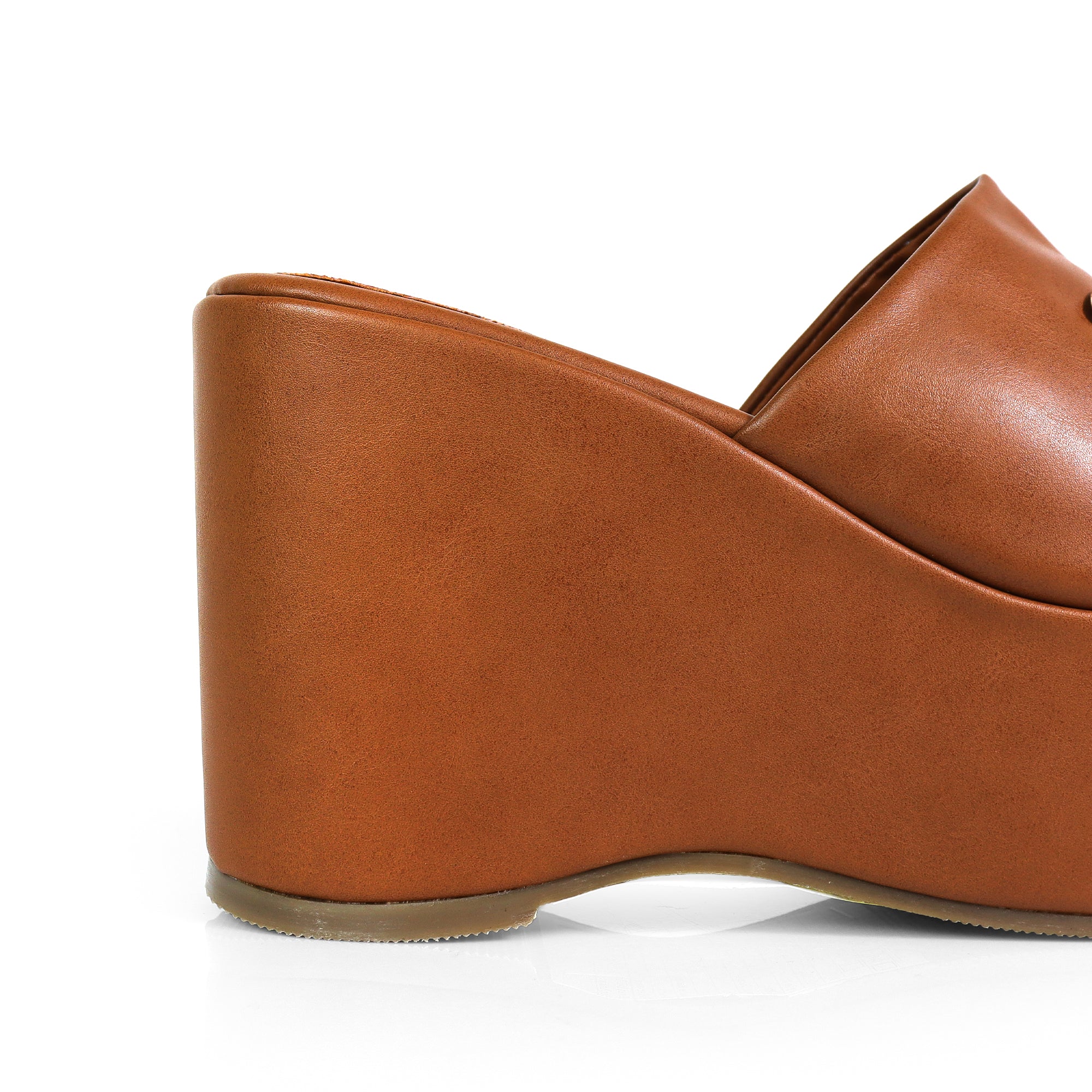 TATIANA-1 OPEN TOE HORSEBIT MULE W/ WEDGE TAN