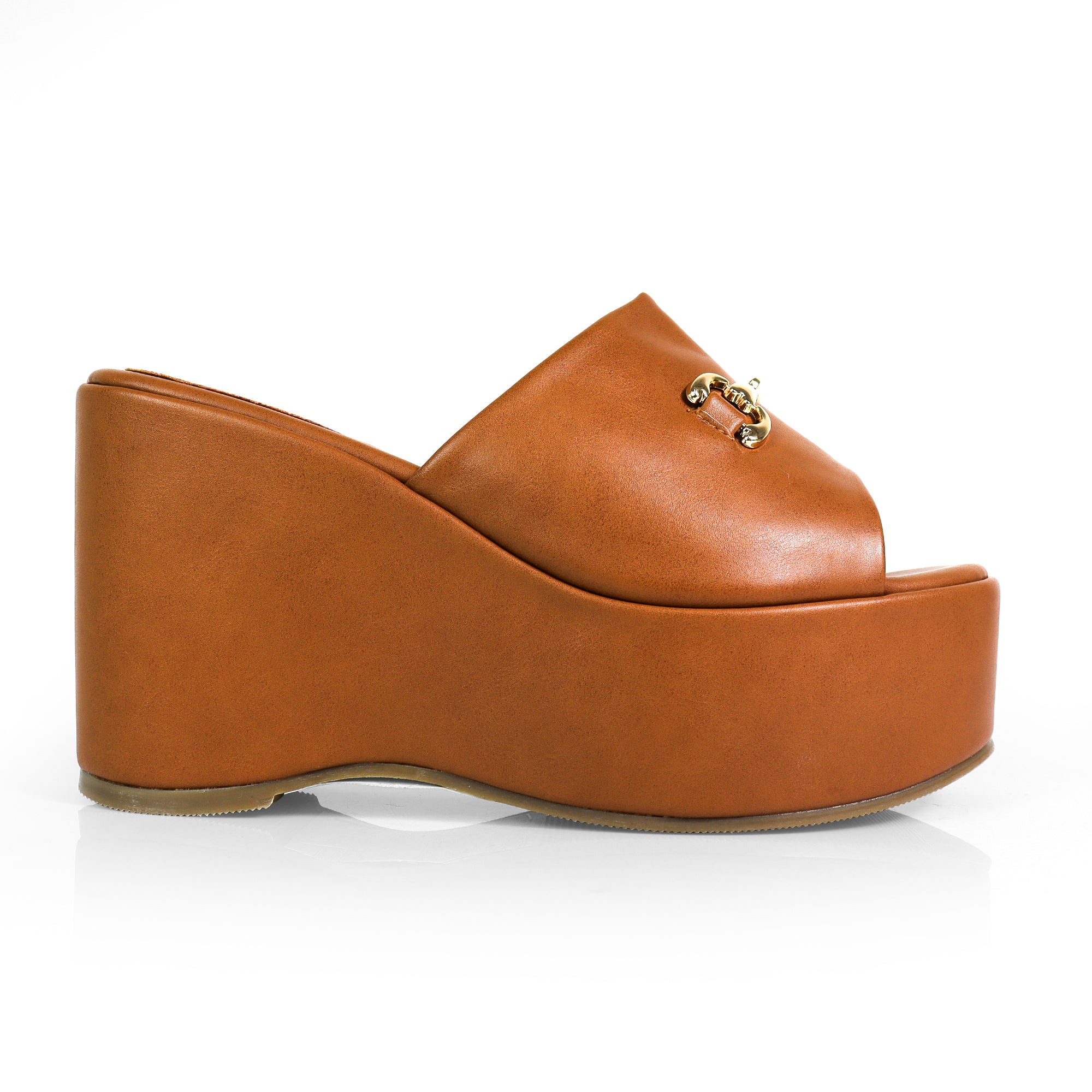 TATIANA-1 OPEN TOE HORSEBIT MULE W/ WEDGE TAN