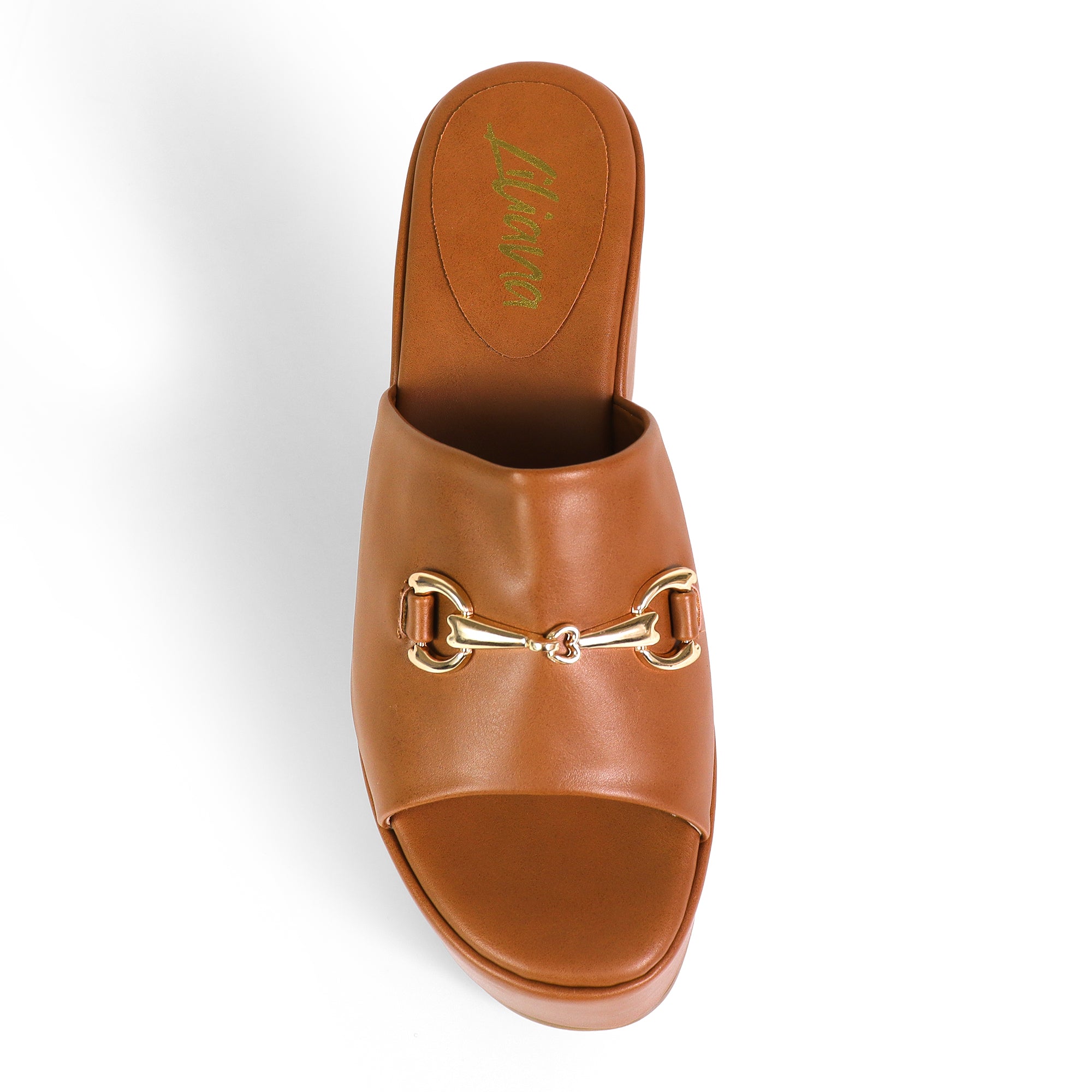 TATIANA-1 OPEN TOE HORSEBIT MULE W/ WEDGE TAN