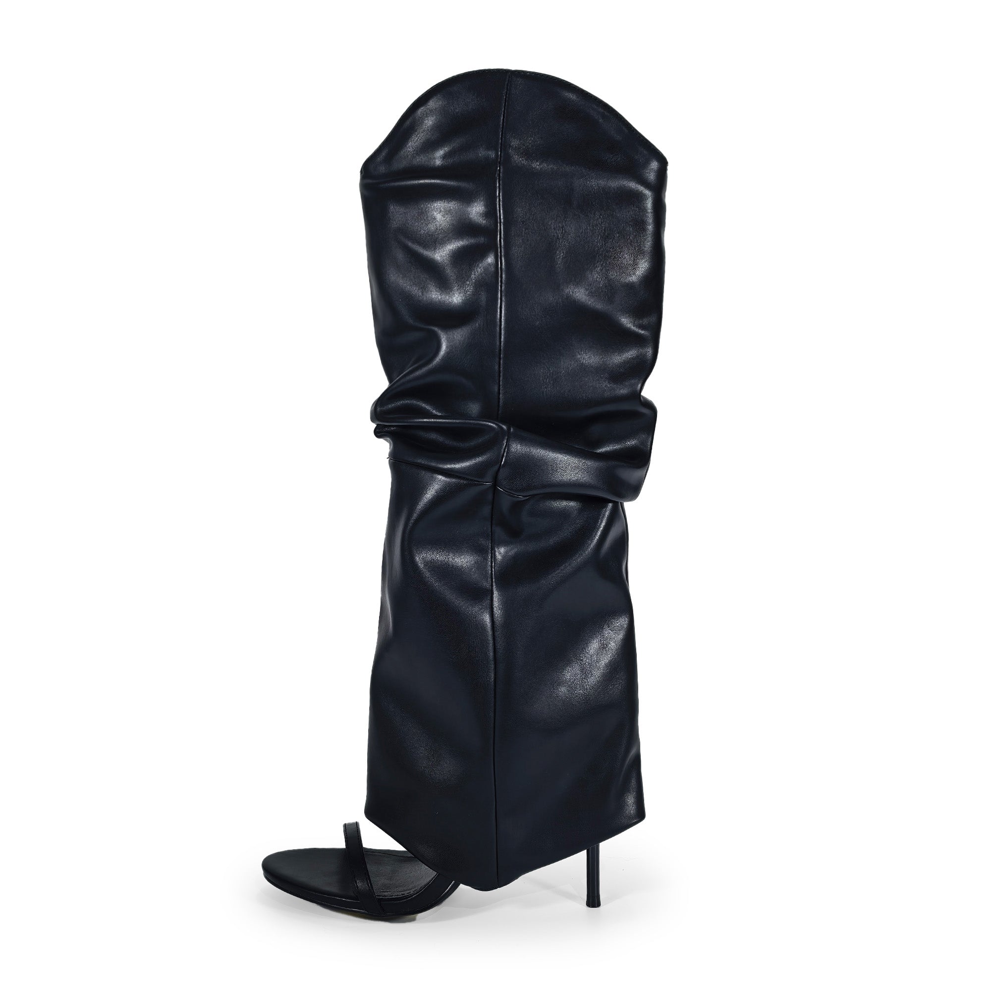 TAYLOR-1 OPEN TOE KNEE HEIGHT SANAL W/ HEEL, BLACK
